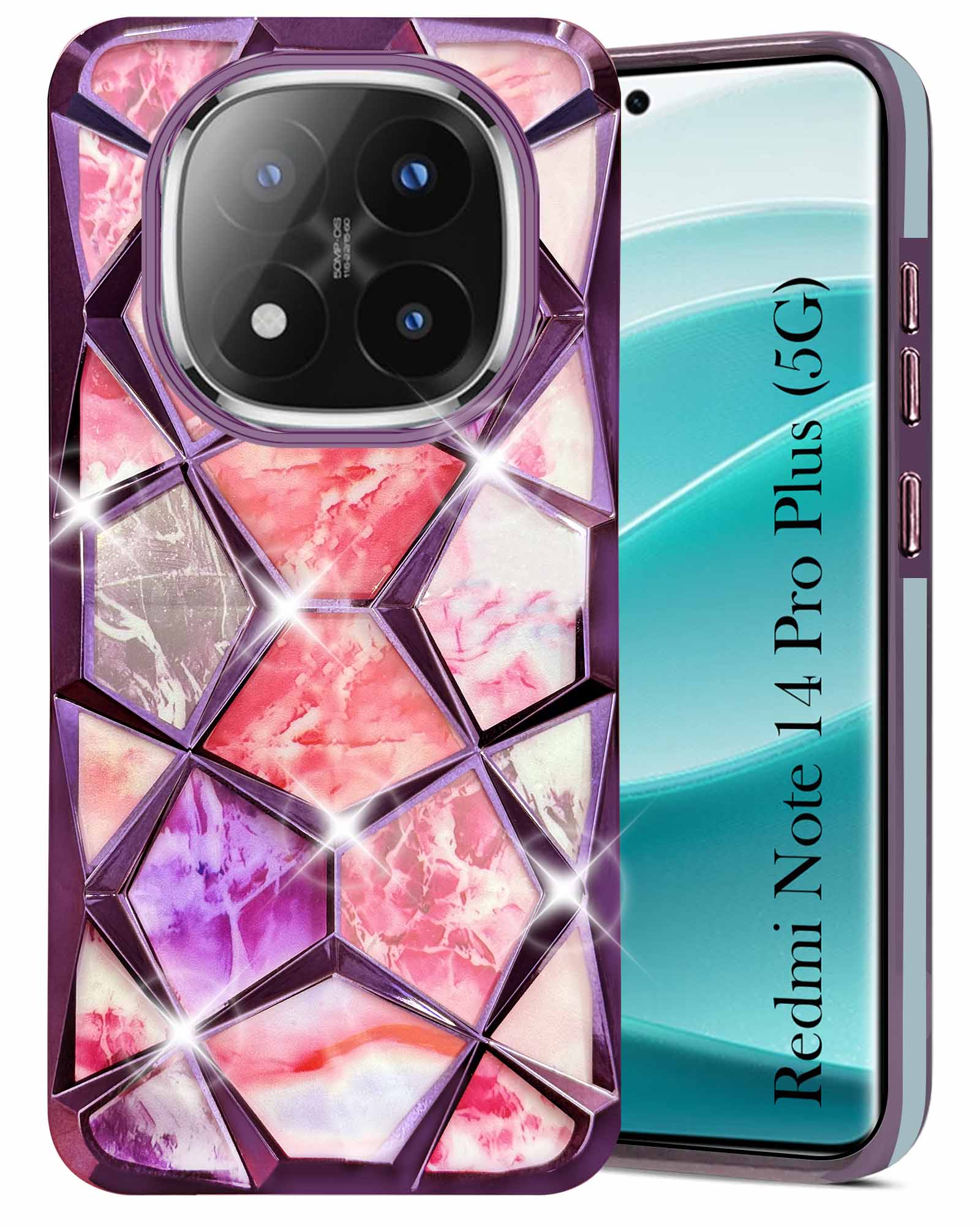For Redmi Note 14 Pro Plus Back Cover Case (Dual Design Glitter Sparkle and Detachable Diamond Print Case | Soft and Flexible)