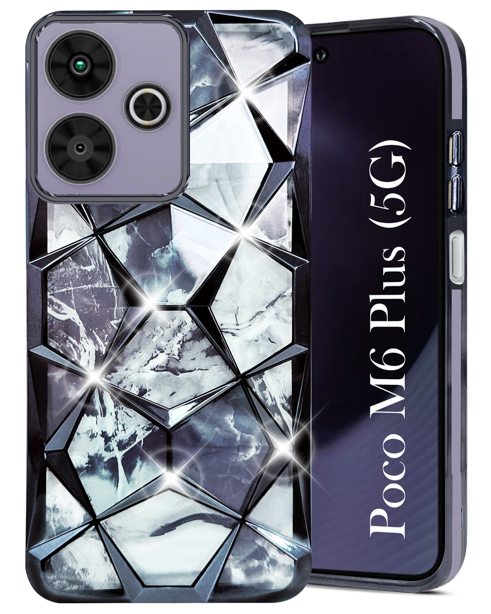 For Poco M6 Plus 5G Back Cover Case ( Dual Design Glitter Sparkle and Detachable Diamond Print Case | Soft and Flexible)