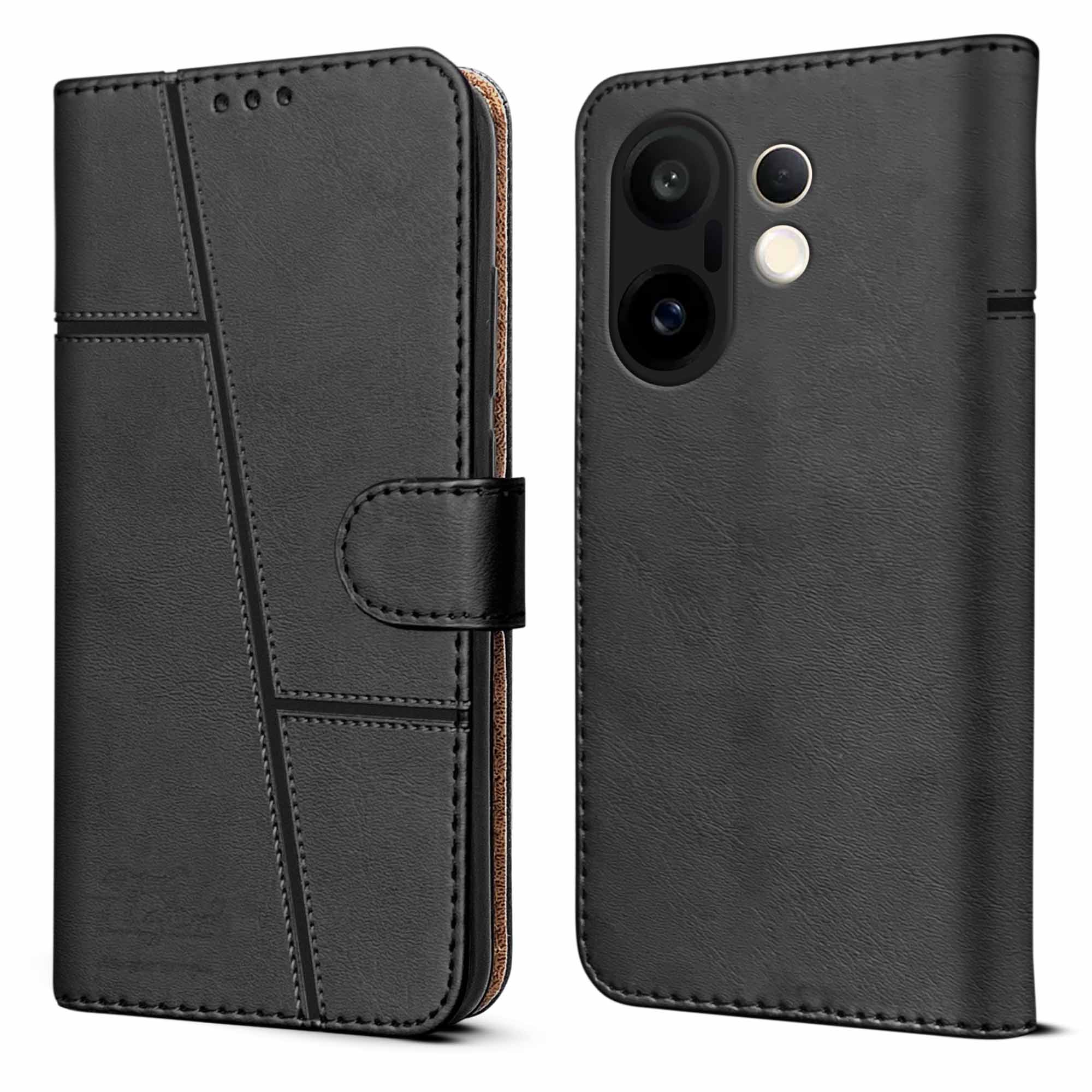 For Vivo X200 FE Flip Cover Case ( Stitched Leather with Magnetic Closure)