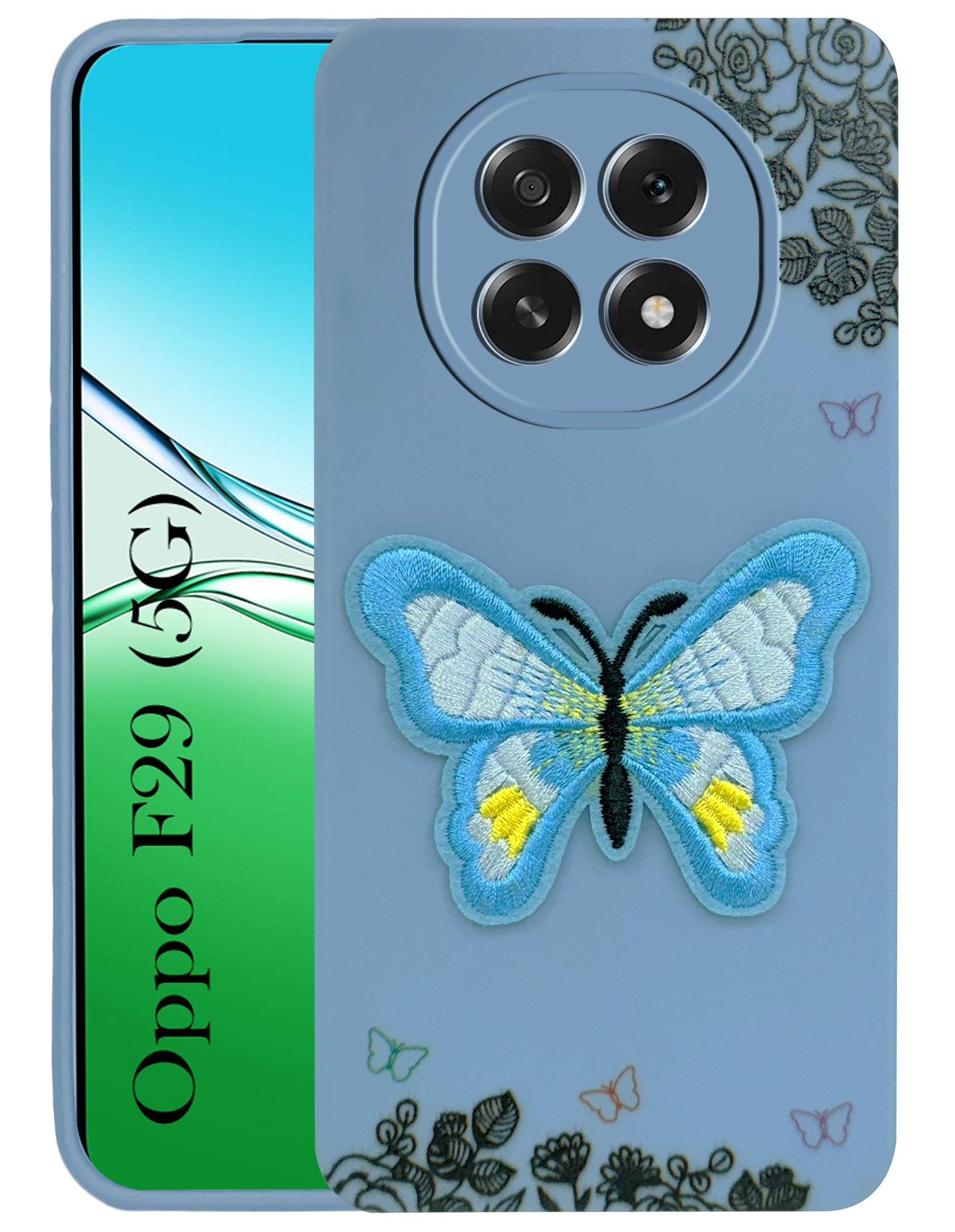 For Oppo F29 Back Cover Case(Soft Butterfly Embroidery | Women Teen Girls | Camera Protection| Matte Silicone)