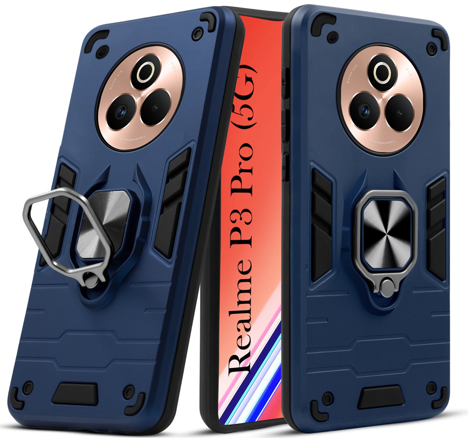For Realme P3 Pro Back Cover Case (Shockproof Dual Layer Polycarbonate |Ring Holder Kickstand)