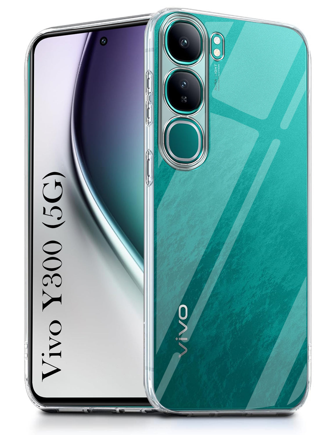 For Vivo Y300 Back Cover (Silicone Clear Shockproof Case with Camera Protection and Dust Plugs | Transparent)