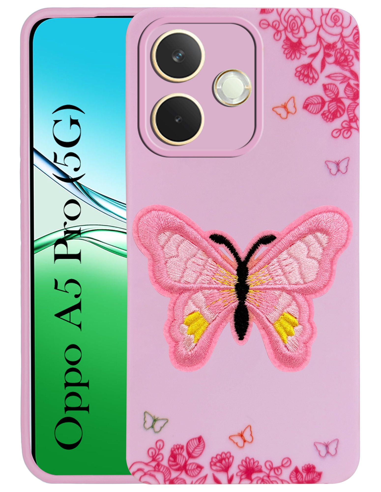 For Oppo A5 Pro Back Cover Case (Soft Butterfly Embroidery | Women Teen Girls | Camera Protection| Matte Silicone)