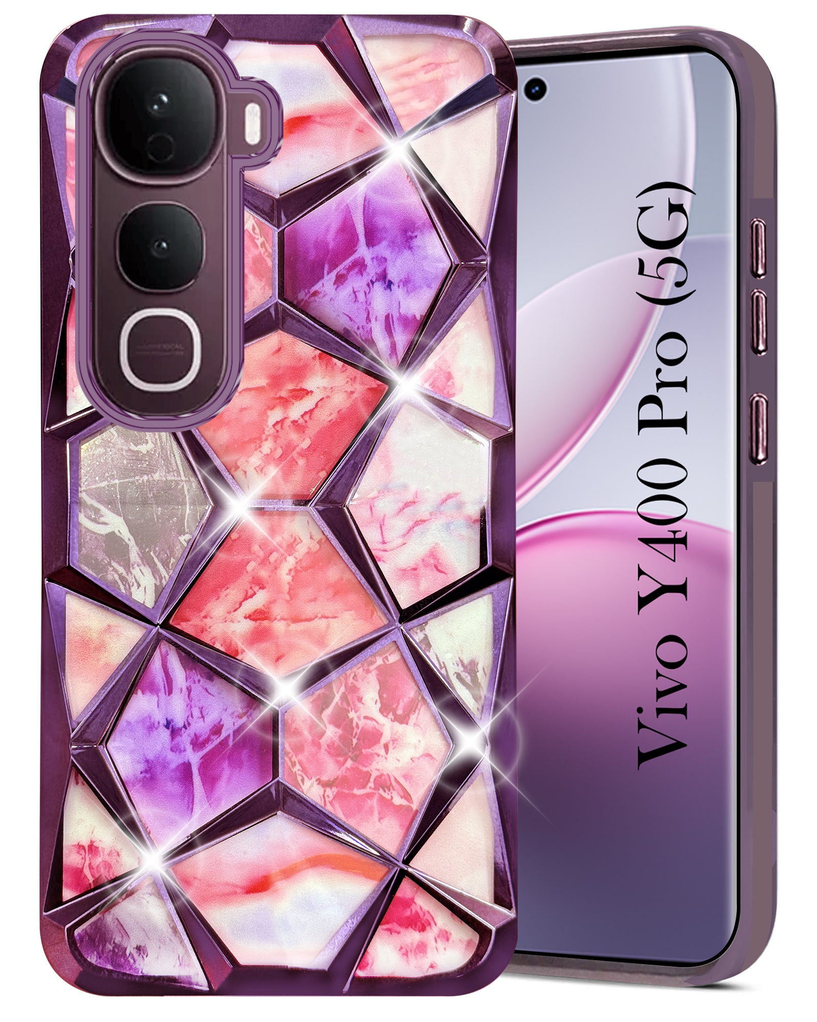 For Vivo Y400 Pro Back Cover Case (Dual Design Glitter Sparkle and Detachable Diamond Print Case | Soft and Flexible) (Dual Design Glitter Sparkle and Detachable Diamond Print Case | Soft and Flexible)