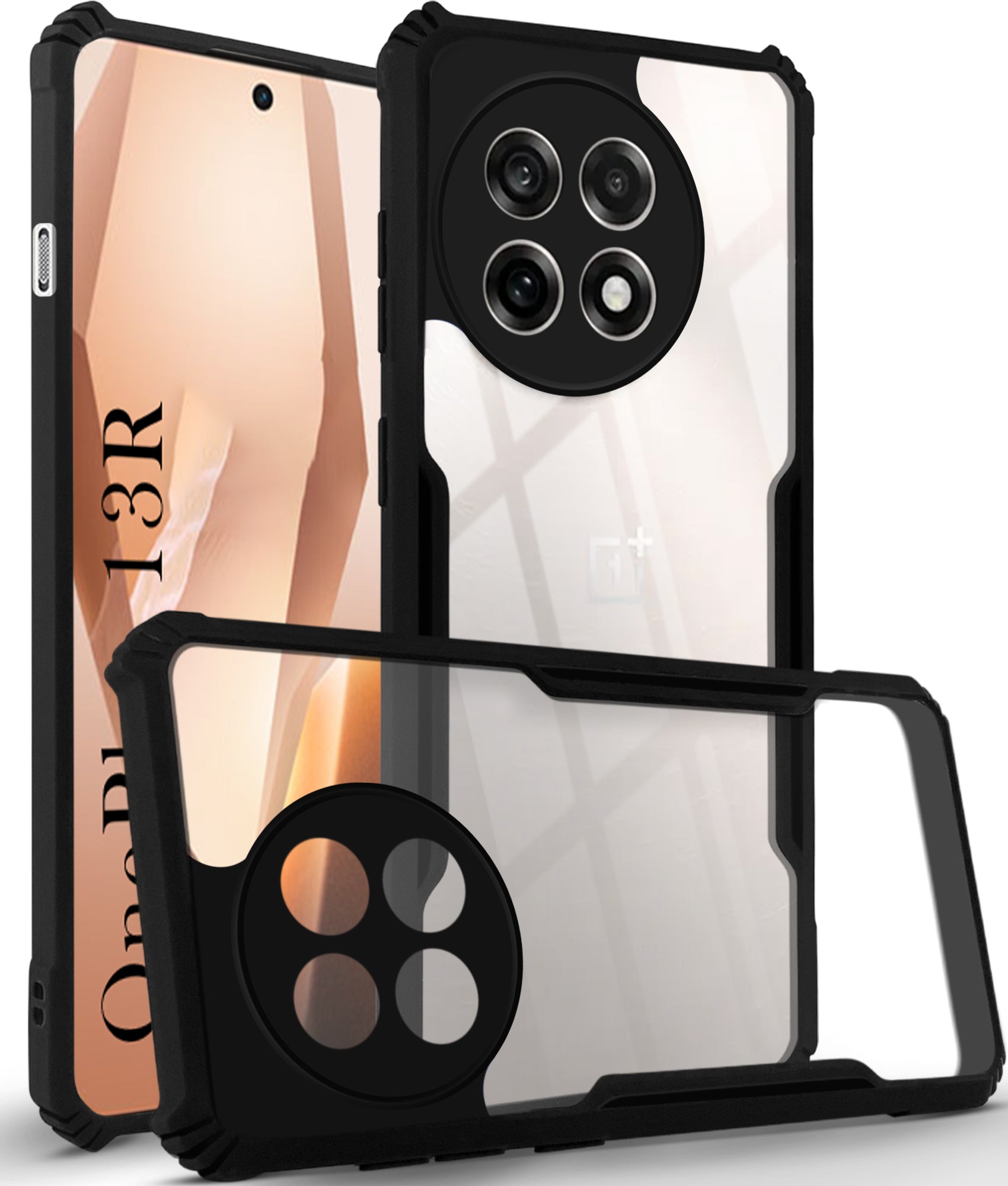 For OnePlus 13R 5G Back Cover Case ( Shockproof with Polycarbonate Clear Panel | Professional Black)