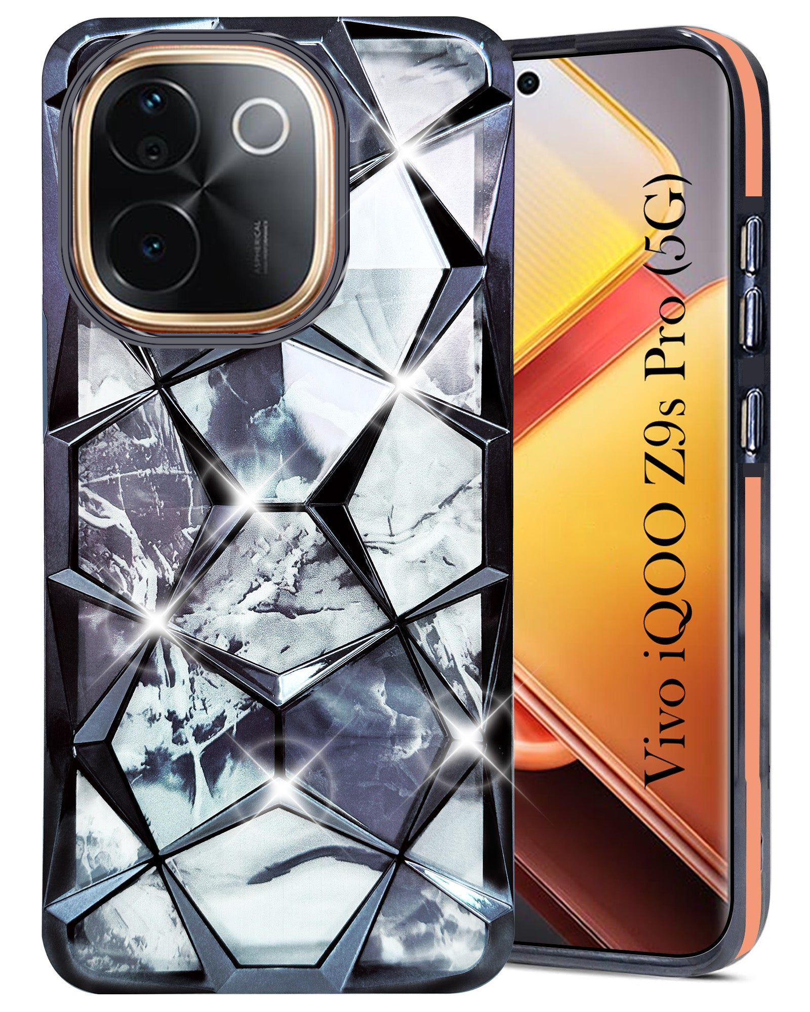 For Vivo iQOO Z9s Pro Back Cover Case ( Dual Design Glitter Sparkle and Detachable Diamond Print Case | Soft and Flexible)