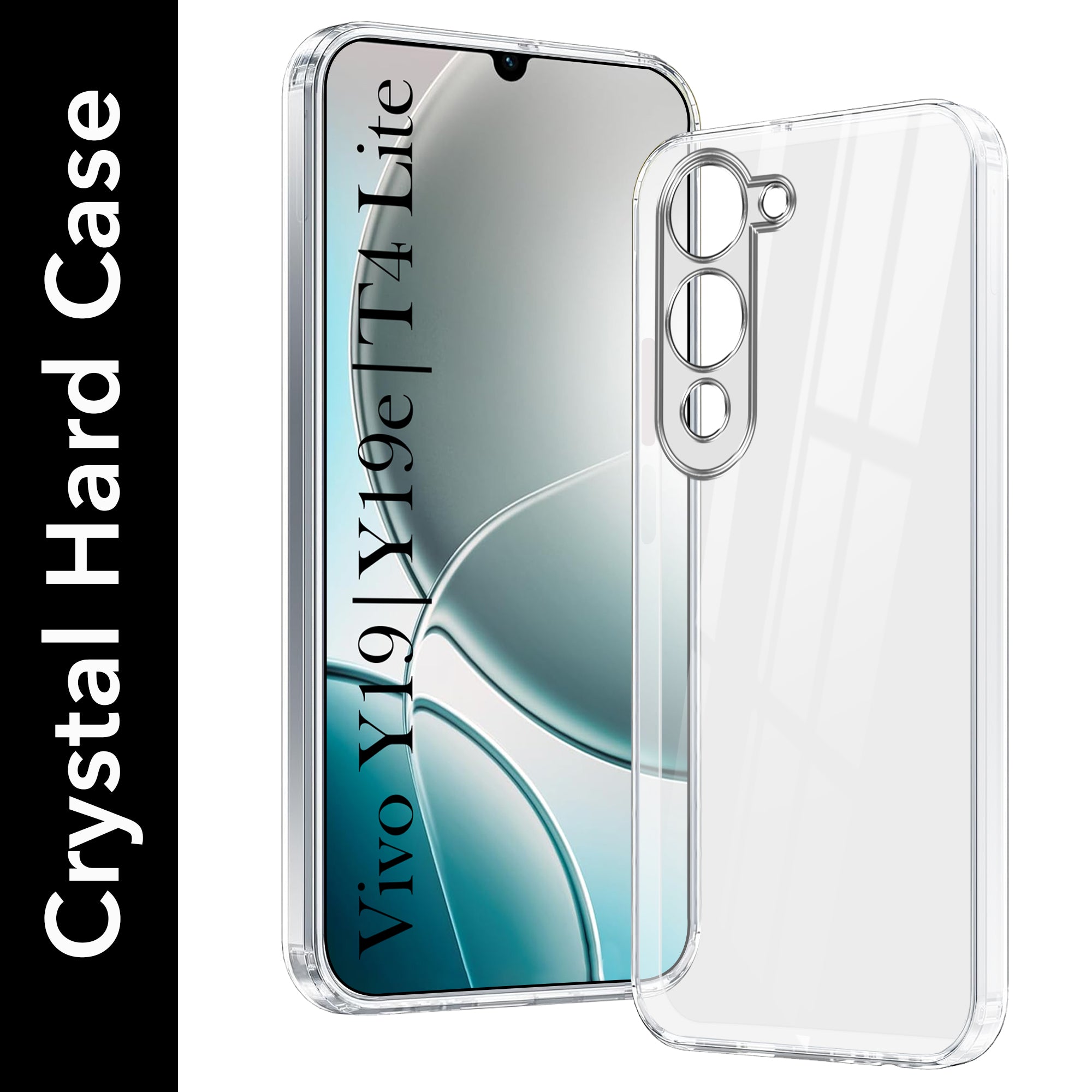 For Vivo Y19 | Vivo Y19e | Vivo T4 Lite Back Cover Case (Hybrid Crystal panel with Side Soft PU | Camera Protection | HD Clear Shockproof)