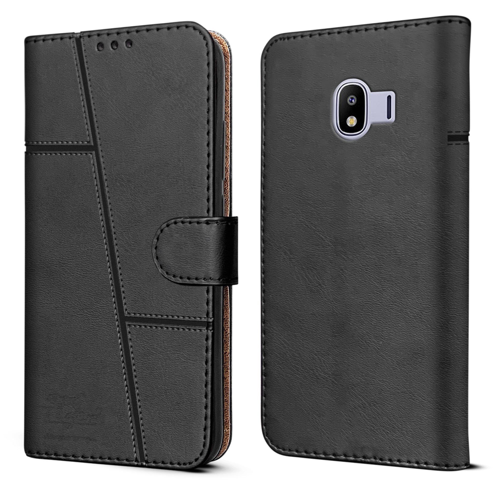For Samsung Galaxy J4 Flip Cover Case ( Stitched Leather with Magnetic Closure)