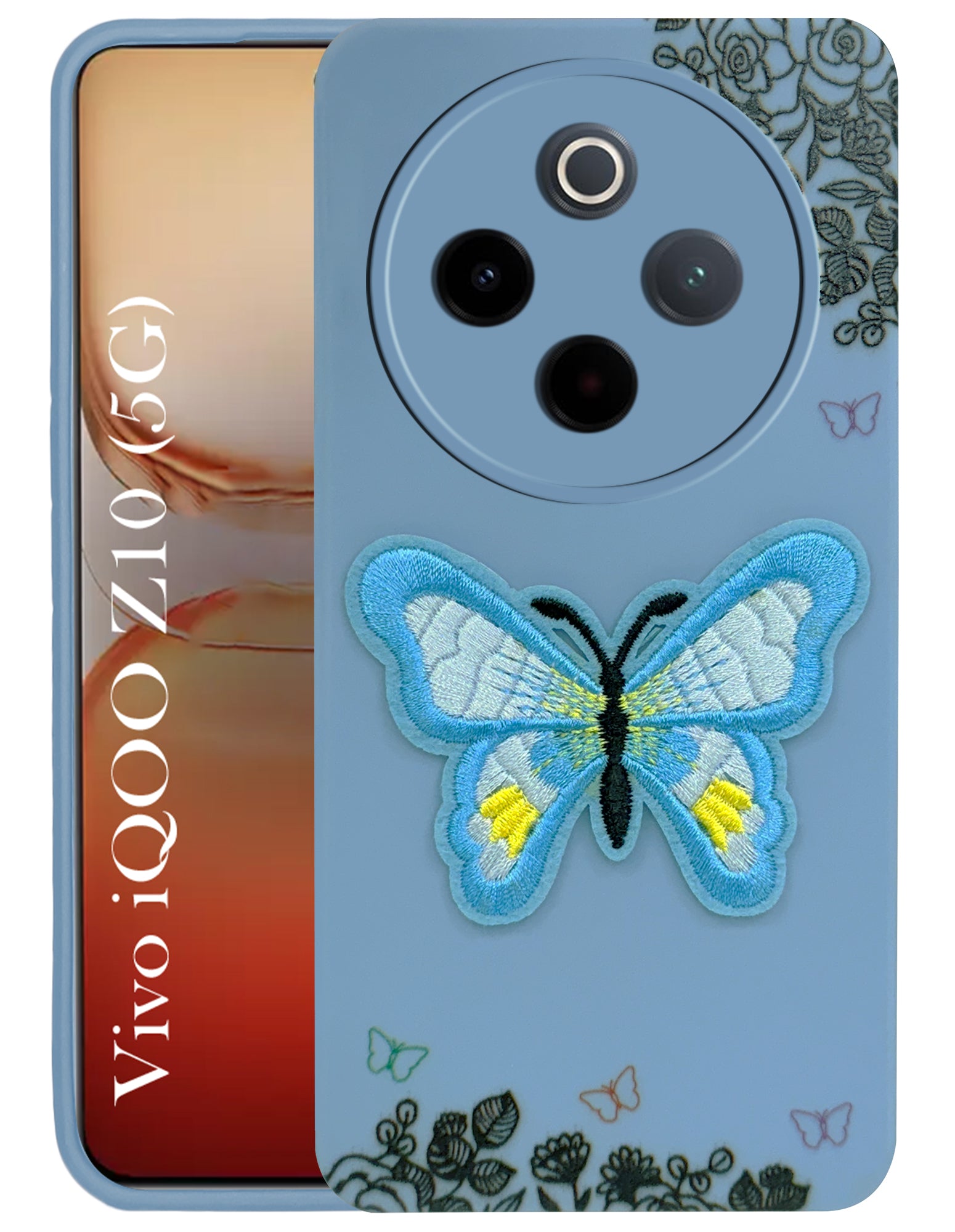 For Vivo iQOO Z10 Back Cover Case (Soft Butterfly Embroidery | Women Teen Girls | Camera Protection| Matte Silicone)