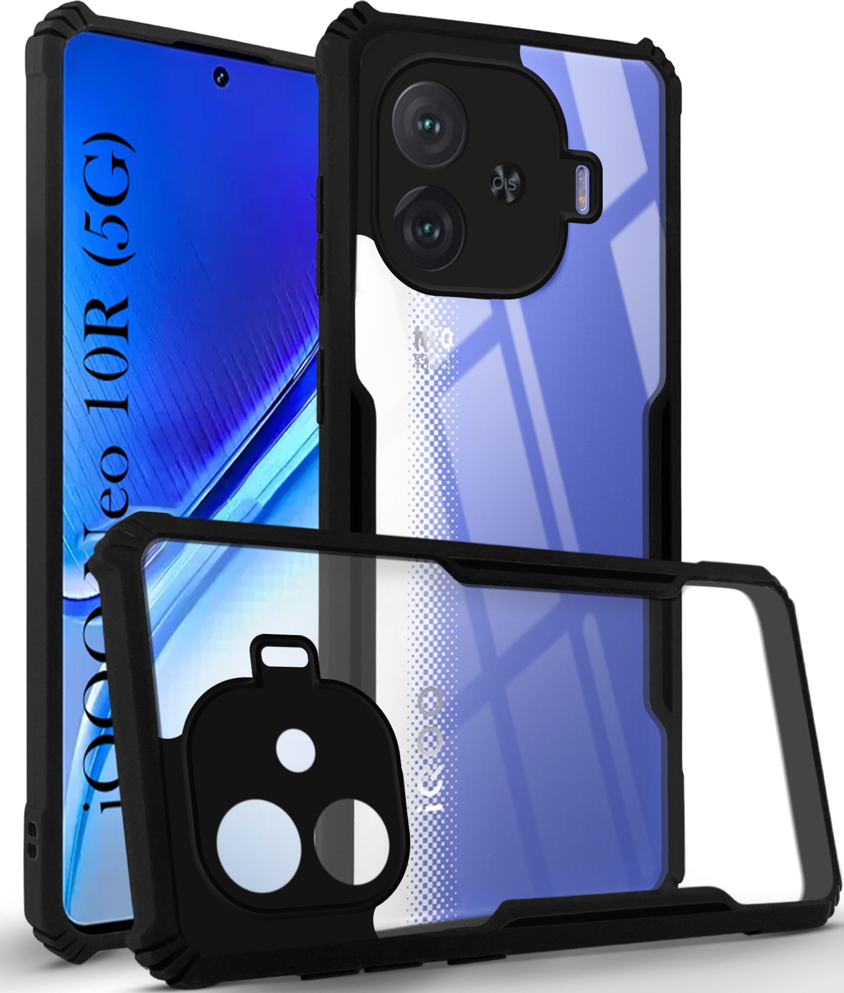 For Vivo iQOO Neo 10R Back Cover Case (Shockproof with Polycarbonate Clear Panel | Professional Black)