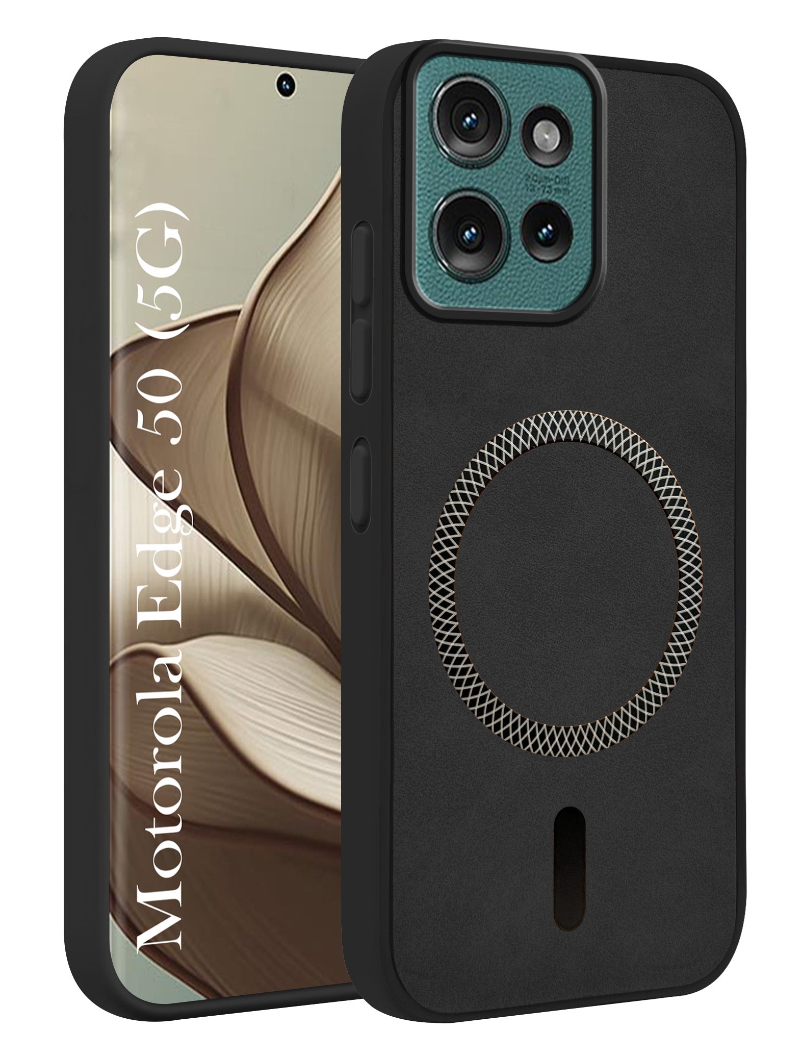 For Motorola Moto Edge 50 5G Back Cover Case Leather Finish (MagSafe Compatible Wireless Charging | Soft Touch | Camera Bump Protection)