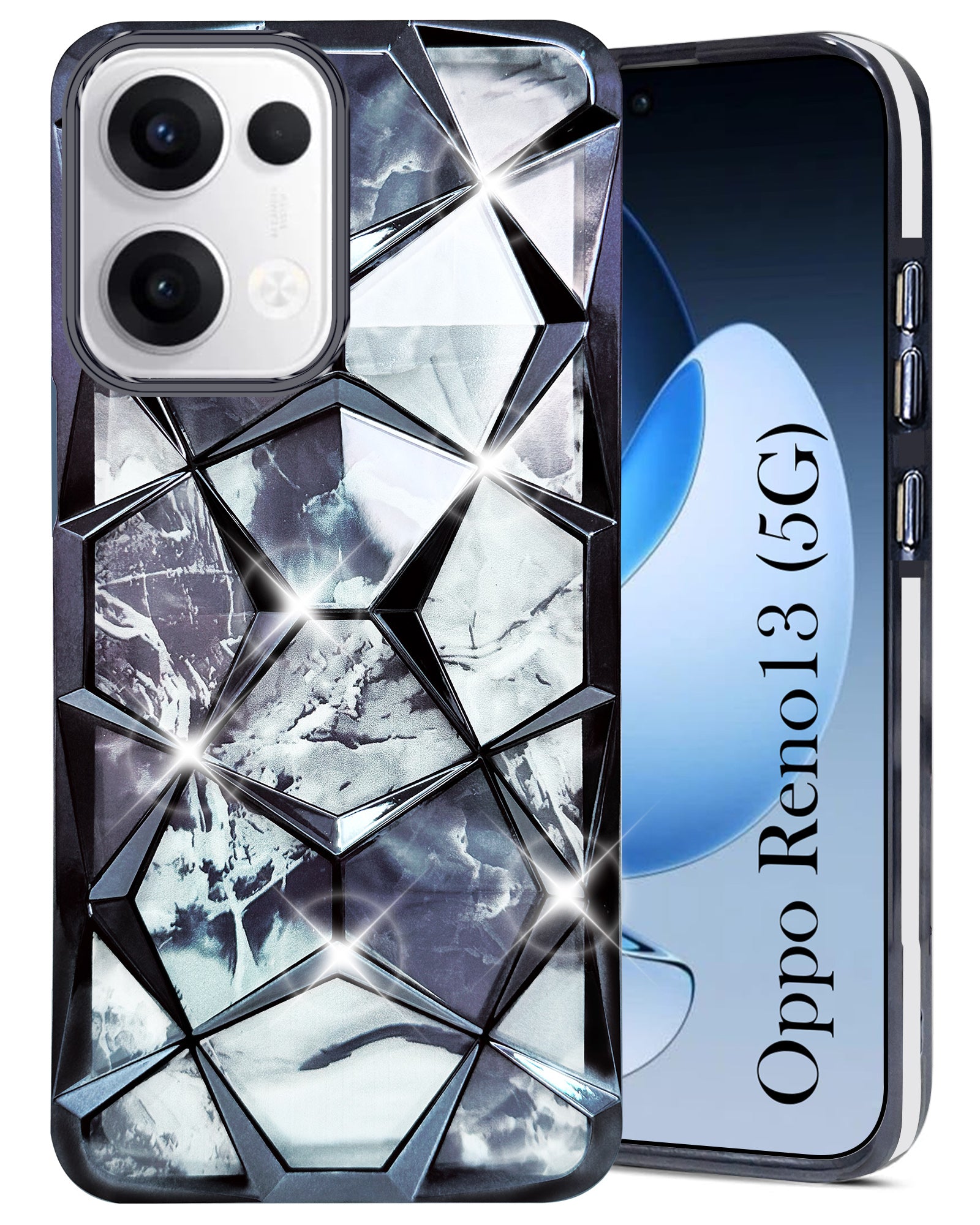 For Oppo Reno13 | Oppo Reno 13 Back Cover Case Girls (Dual Design Glitter Sparkle and Detachable Diamond Print Case | Soft and Flexible)