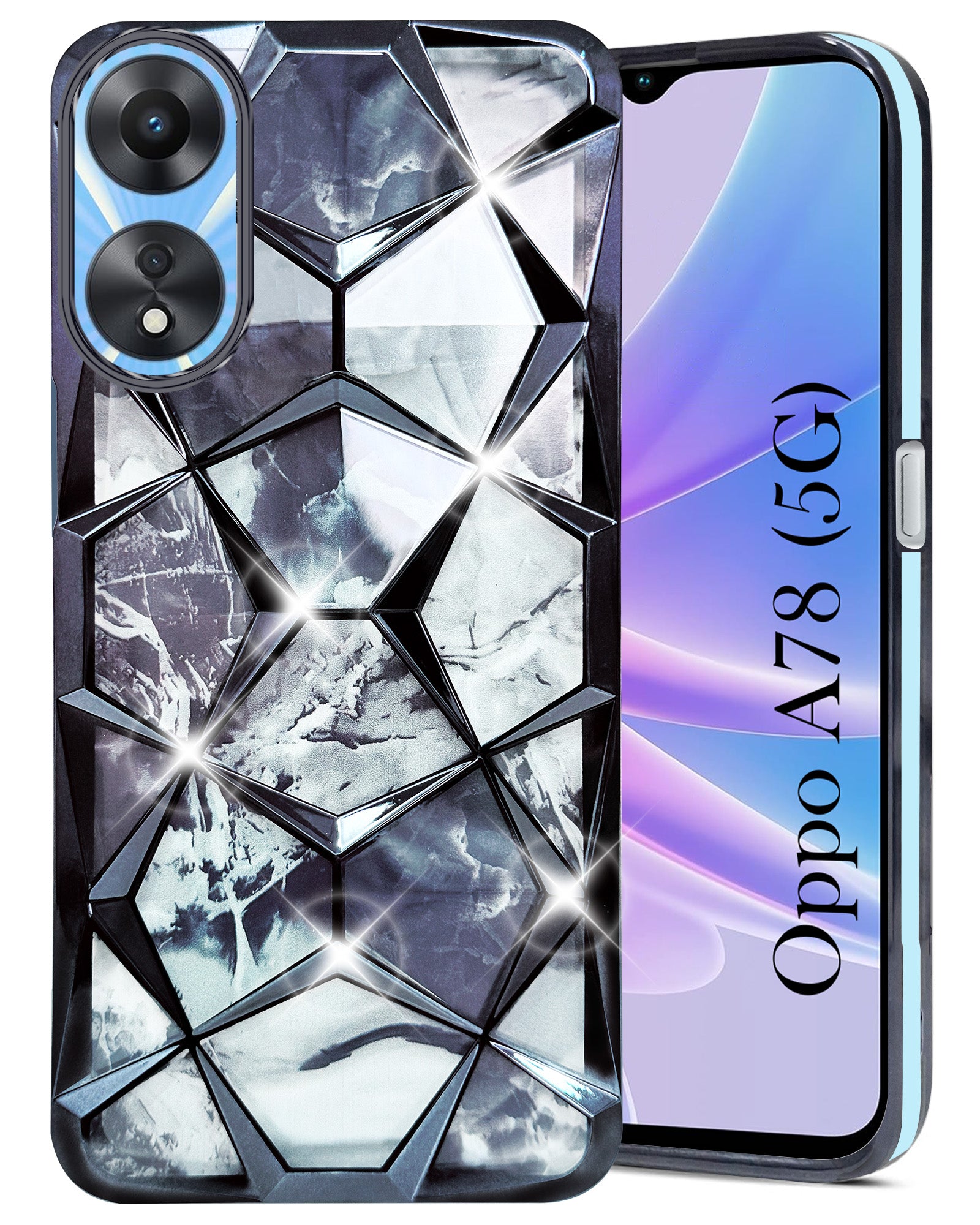 For Oppo A78 5G Back Cover Case (Dual Design Glitter Sparkle and Detachable Diamond Print Case | Soft and Flexible)