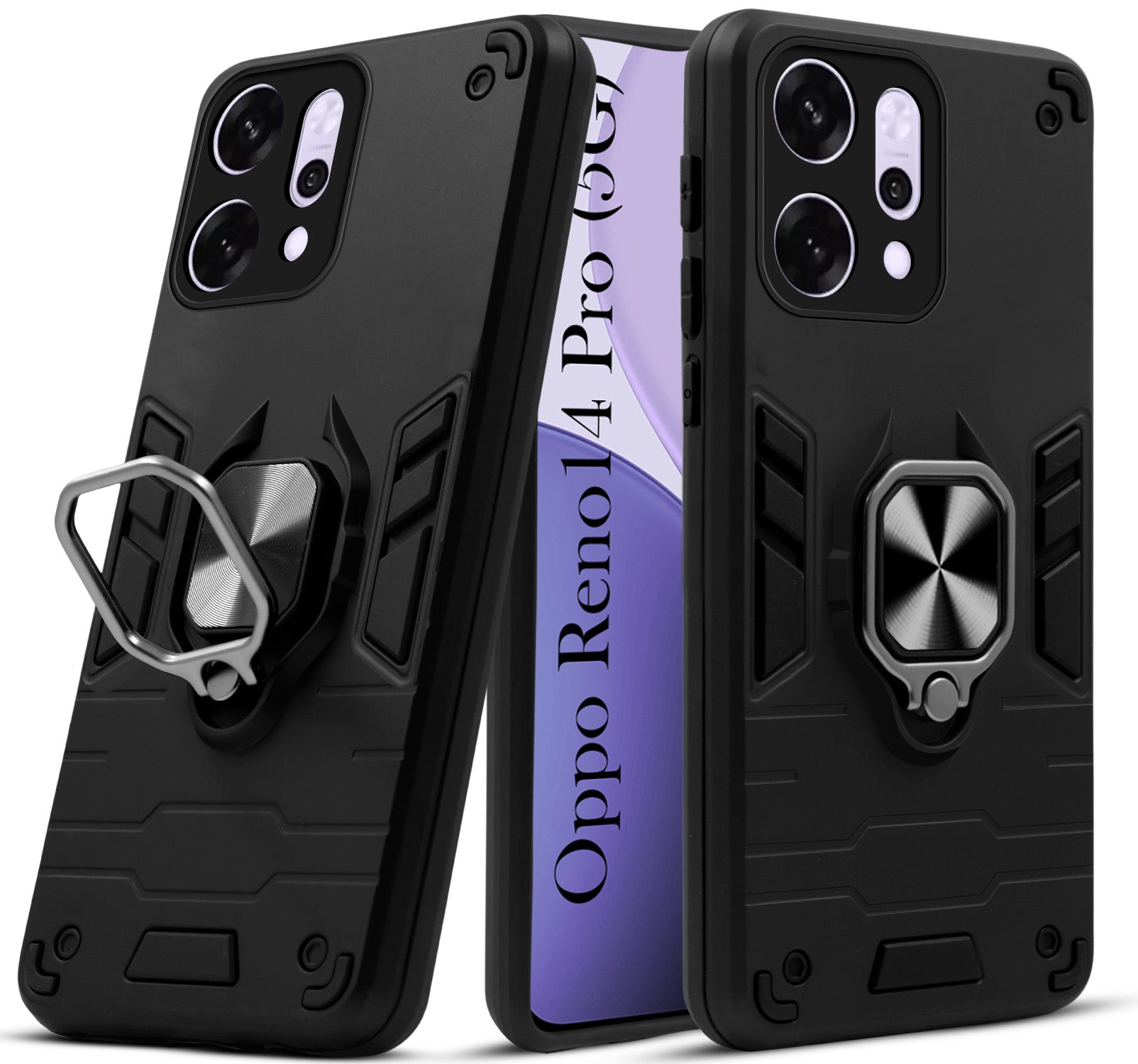 For Oppo Reno14 Pro 5G | Oppo Reno 14 Pro 5G Back Cover Case (Shockproof Dual Layer Polycarbonate |Ring Holder Kickstand)