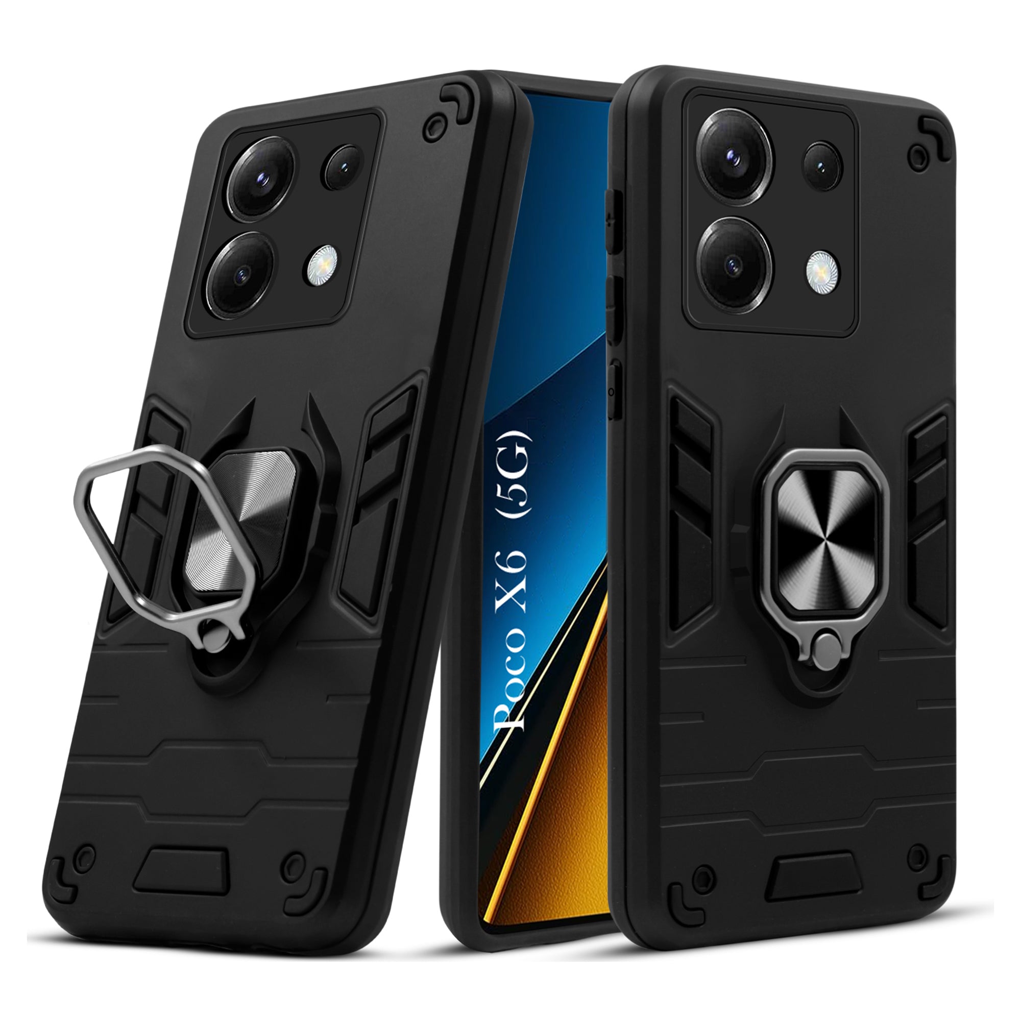 For Poco X6 5G Back Cover Case Hybrid Armor (Shockproof Dual Layer Polycarbonate |Ring Holder Kickstand)