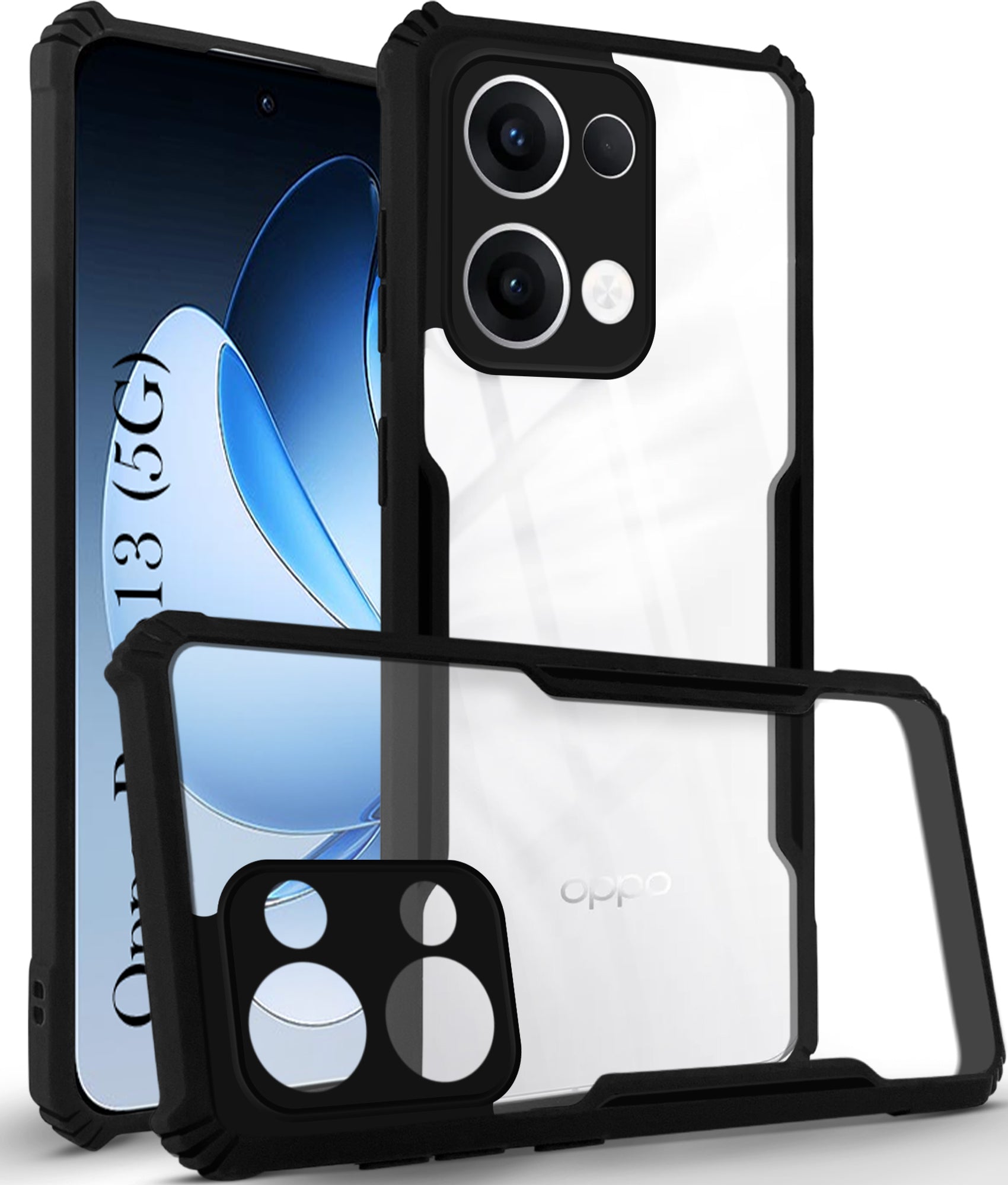 For Oppo Reno13 5G | Oppo Reno 13 5G Back Cover Case (Shockproof with Polycarbonate Clear Panel | Professional Black)