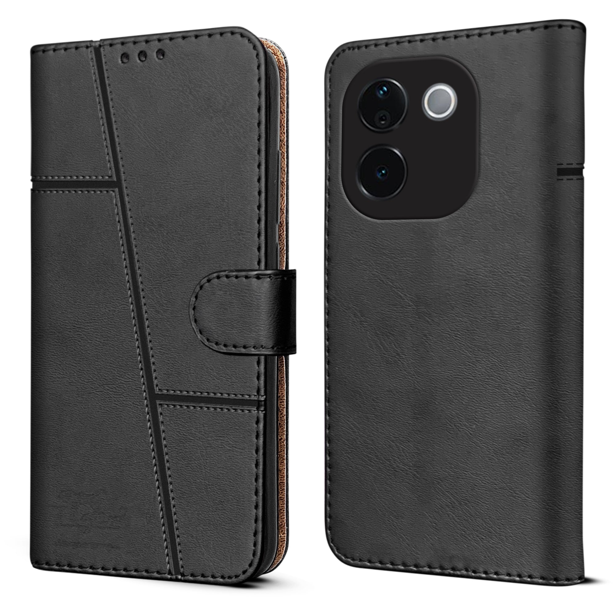 For Vivo T3 Pro Flip Cover Case (Stitched Leather with Magnetic Closure)