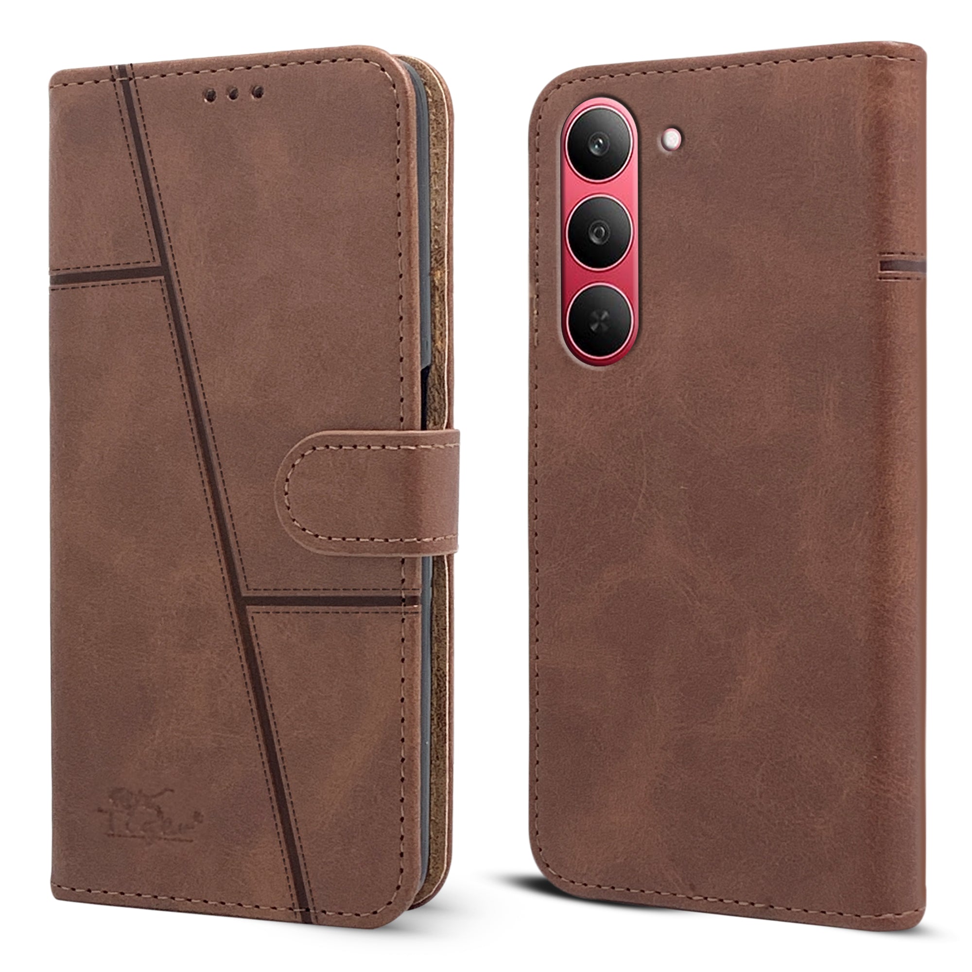 For Realme 14X Flip Cover Case ( Stitched Leather with Magnetic Closure)