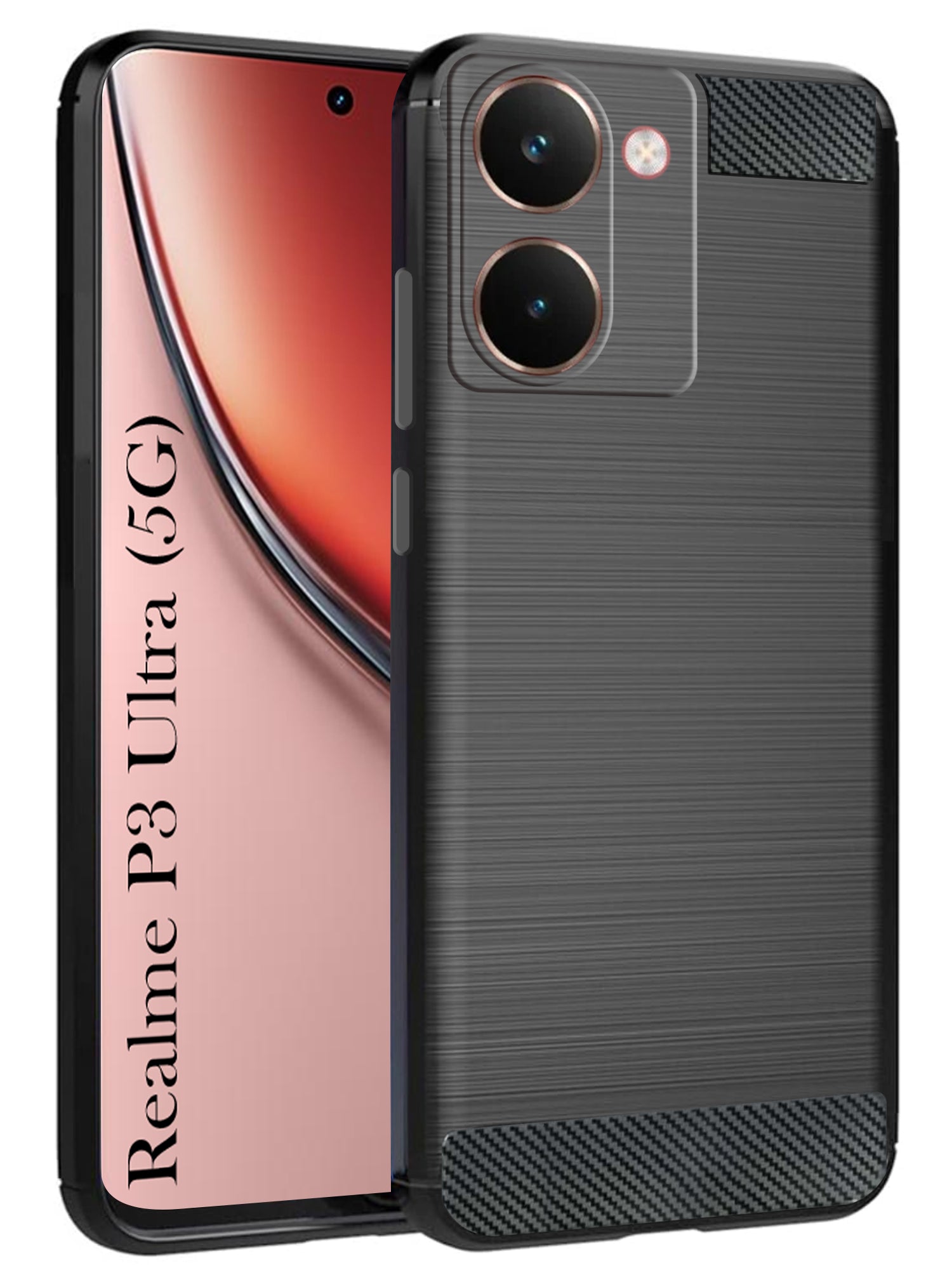 For Realme P3 Ultra Back Cover Case ( Hybrid Armor Case | Carbon Fiber Shockproof | Soft and Flexible | Black )
