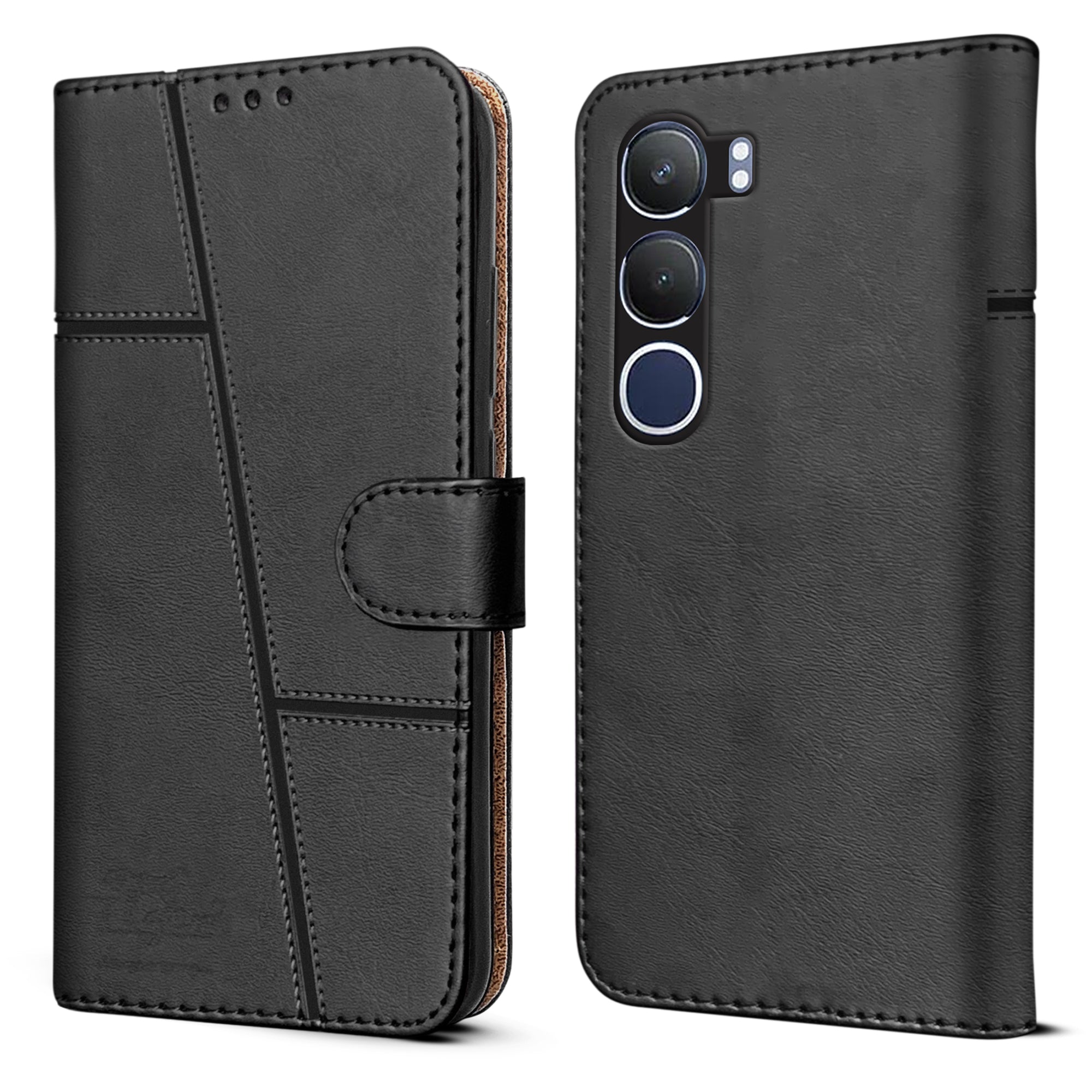 For vivo Y29 Flip Cover Case ( Stitched Leather with Magnetic Closure)