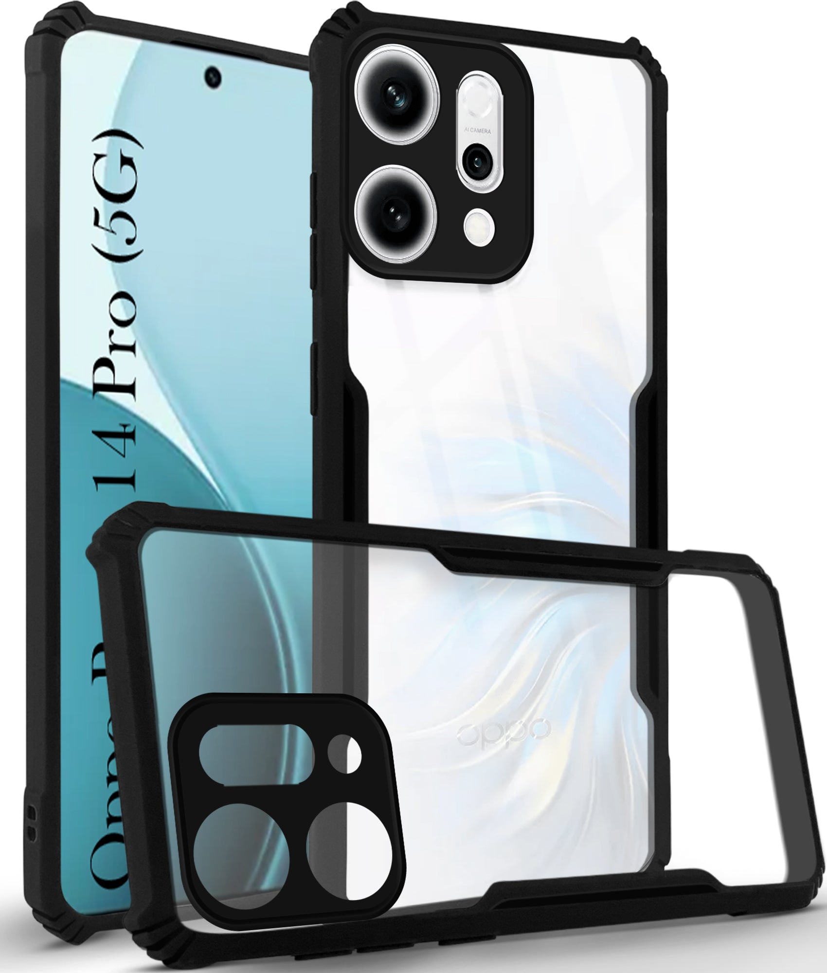 For Oppo Reno14 Pro 5G | Oppo Reno 14 Pro 5G Back Cover Case ( Shockproof with Polycarbonate Clear Panel | Professional Black)