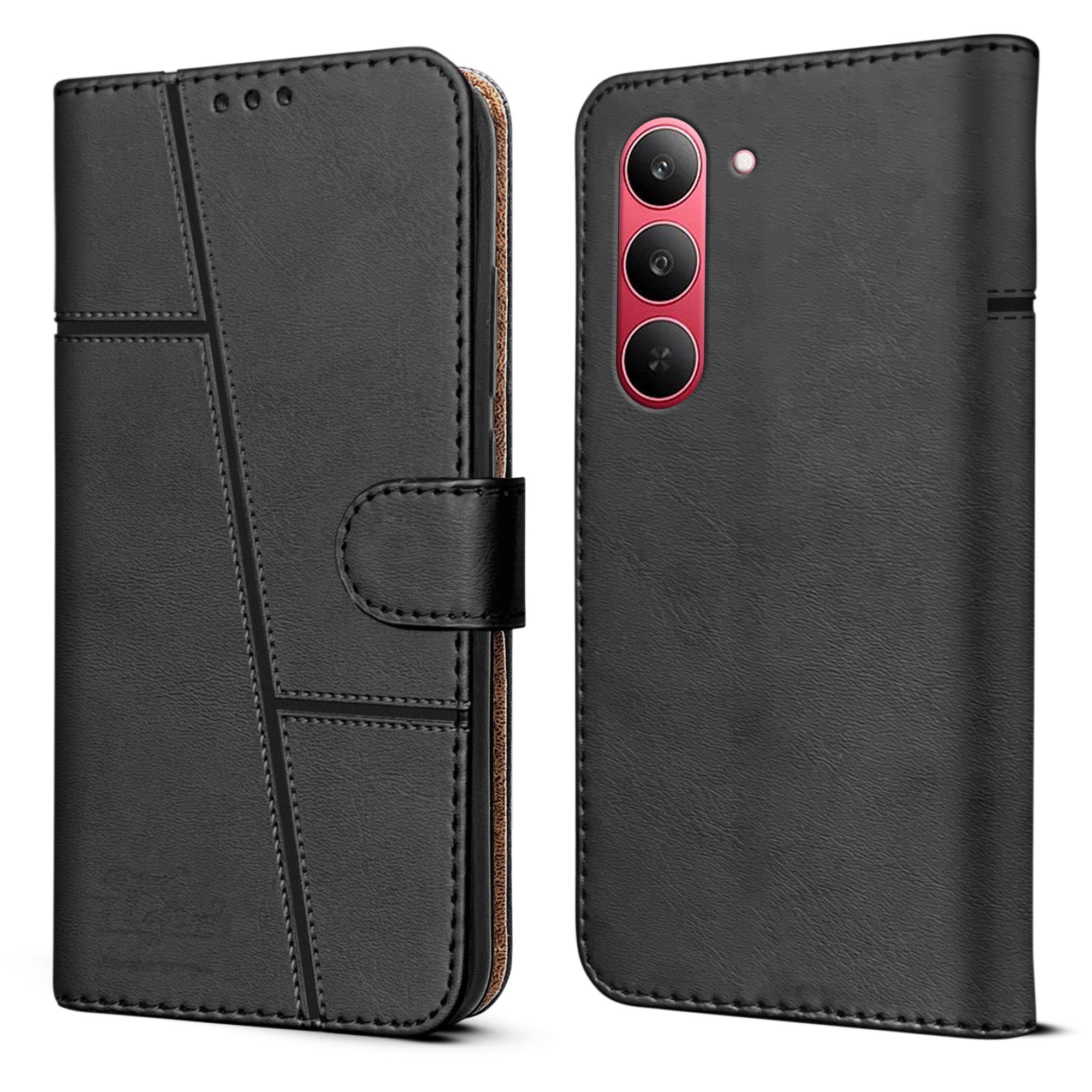 For Realme 14X Flip Cover Case ( Stitched Leather with Magnetic Closure)