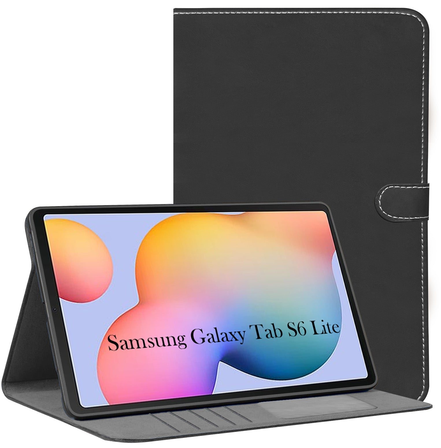For Flip Cover Folio Case Samsung Galaxy Tab S6 Lite 10 Inch SM-P613 / P619 (PU Matte Leather | Multi-Angle Smart Stand | Card Storage Slots | Silicone Back Pouch)