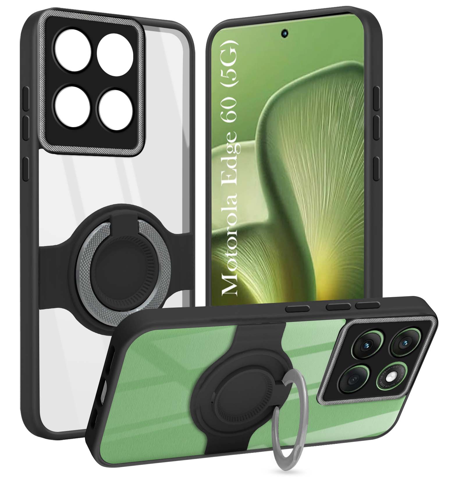 For Motorola Moto Edge 60 Back Cover Case with stand (Built-in Ring Holder Kickstand | Lifetime Anti Yellow | Camera Protection)