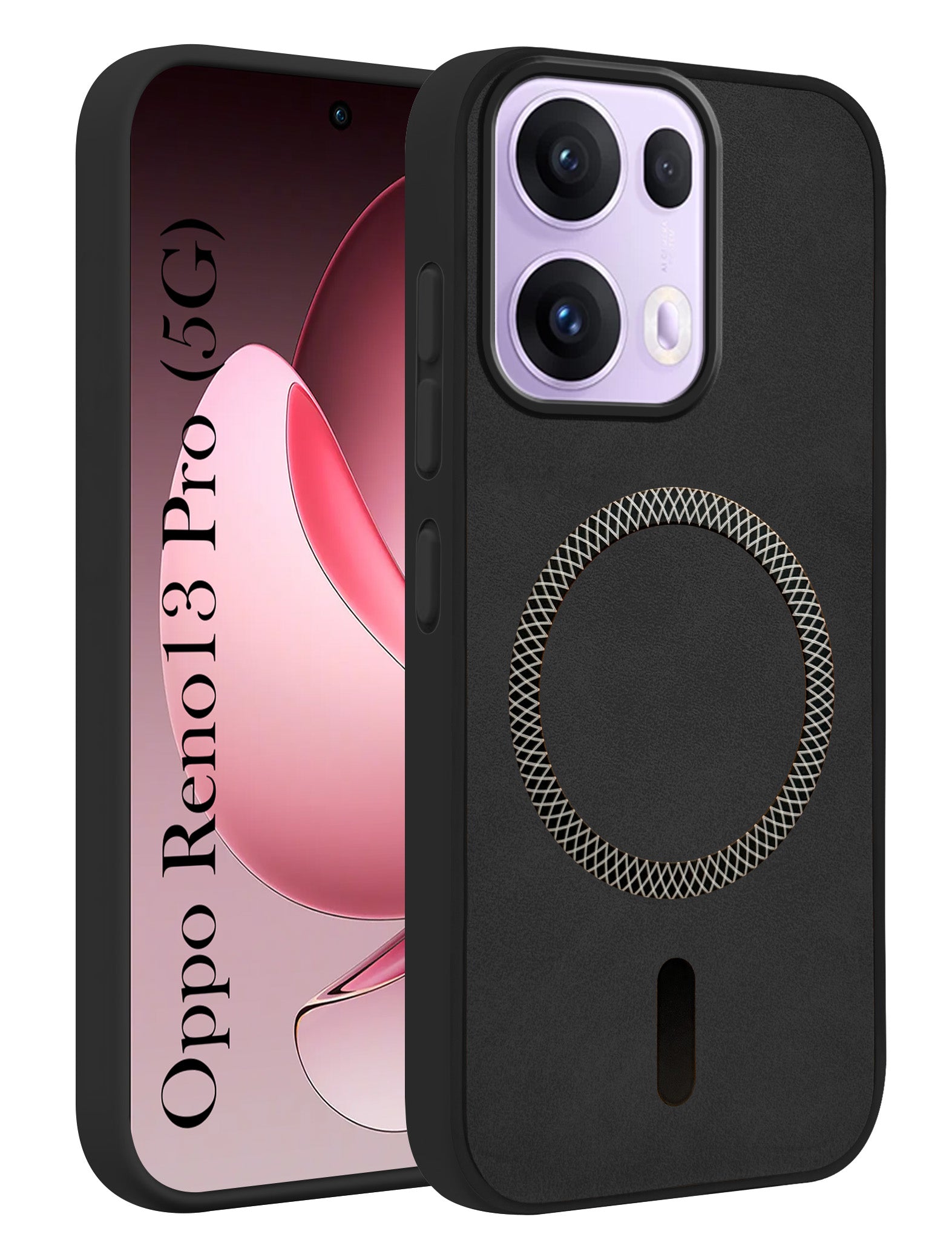 For Oppo Reno13 Pro | Oppo Reno 13 Pro Back Cover Case Leather Finish (MagSafe Compatible Wireless Charging | Soft Touch | Camera Bump Protection)