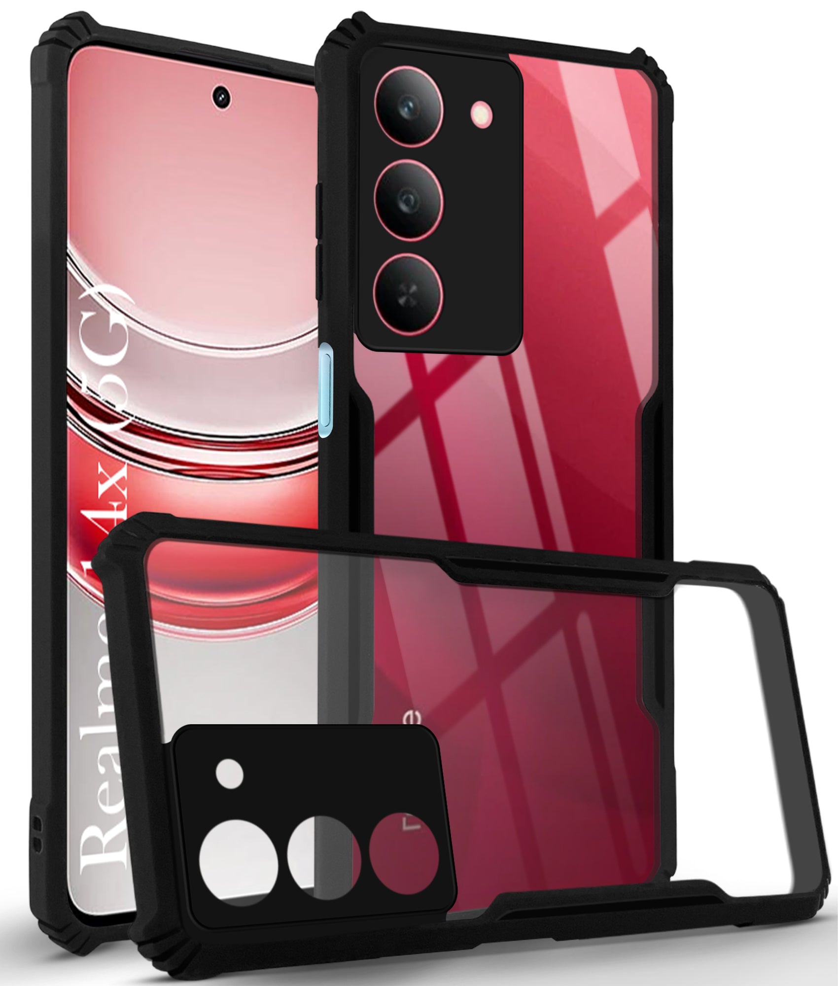 For Realme 14X Back Cover Case ( Shockproof with Polycarbonate Clear Panel | Professional Black)