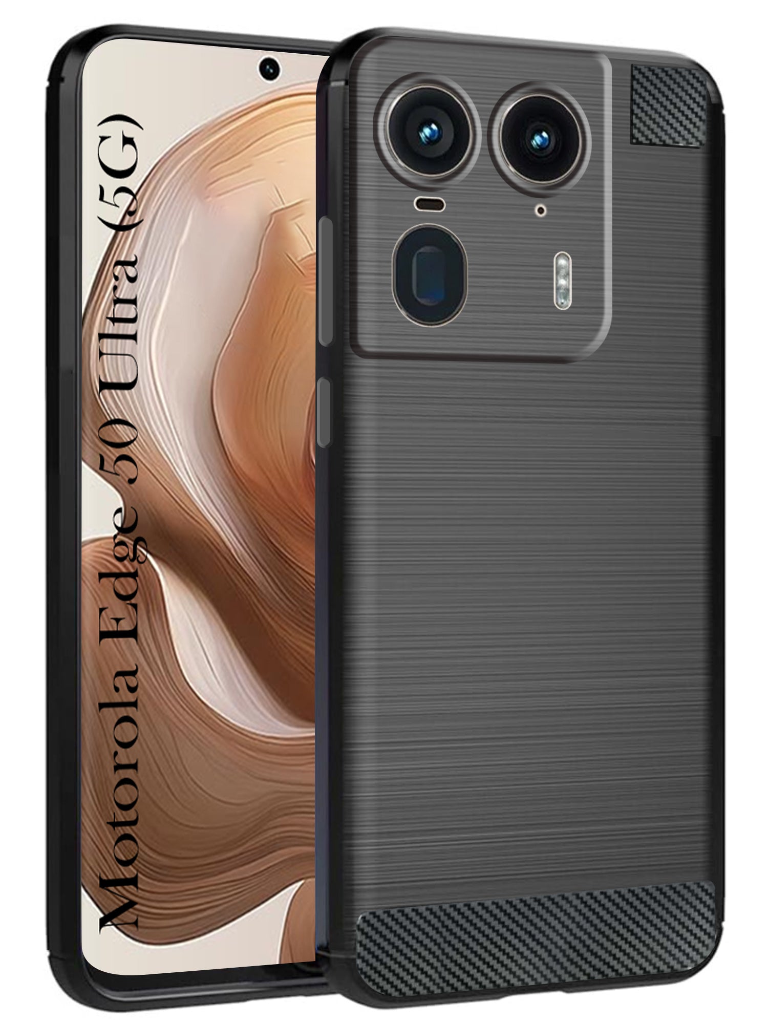For Motorola Moto Edge 50 Ultra 5G Back Cover Case ( Hybrid Armor Case | Carbon Fiber Shockproof | Soft and Flexible | Black )