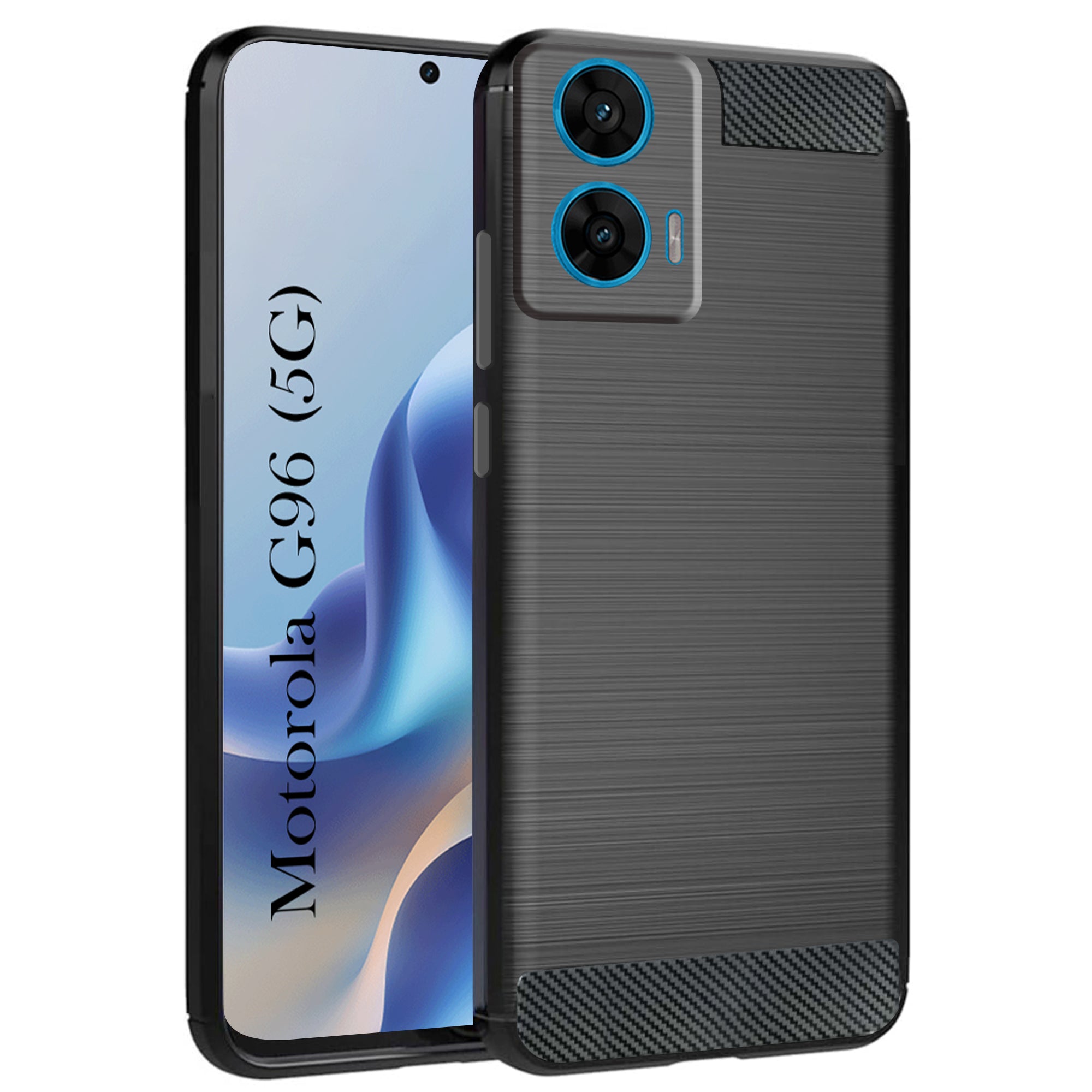 For Motorola Moto G96 Back Cover Case ( Hybrid Armor Case | Carbon Fiber Shockproof | Soft and Flexible | Black )