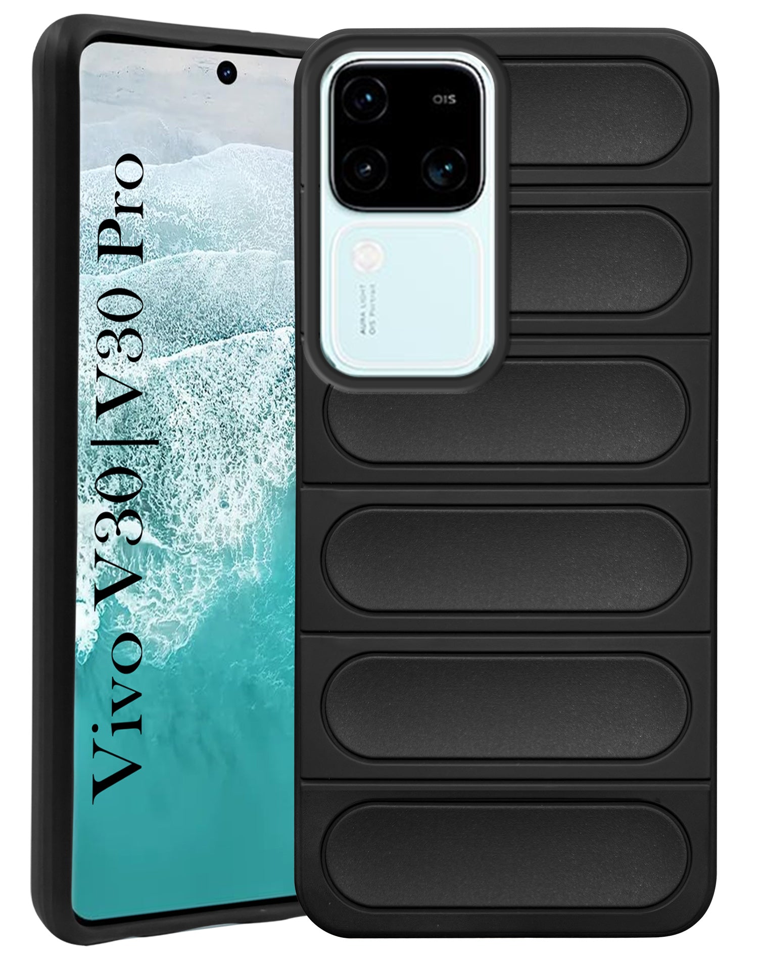 For Vivo V30 | Vivo V30 Pro 5G Back Cover Case (Matte Liquid Silicone | Professional Micro-Fiber Cloth Inside | Camera Protection Ring | Wave Black)