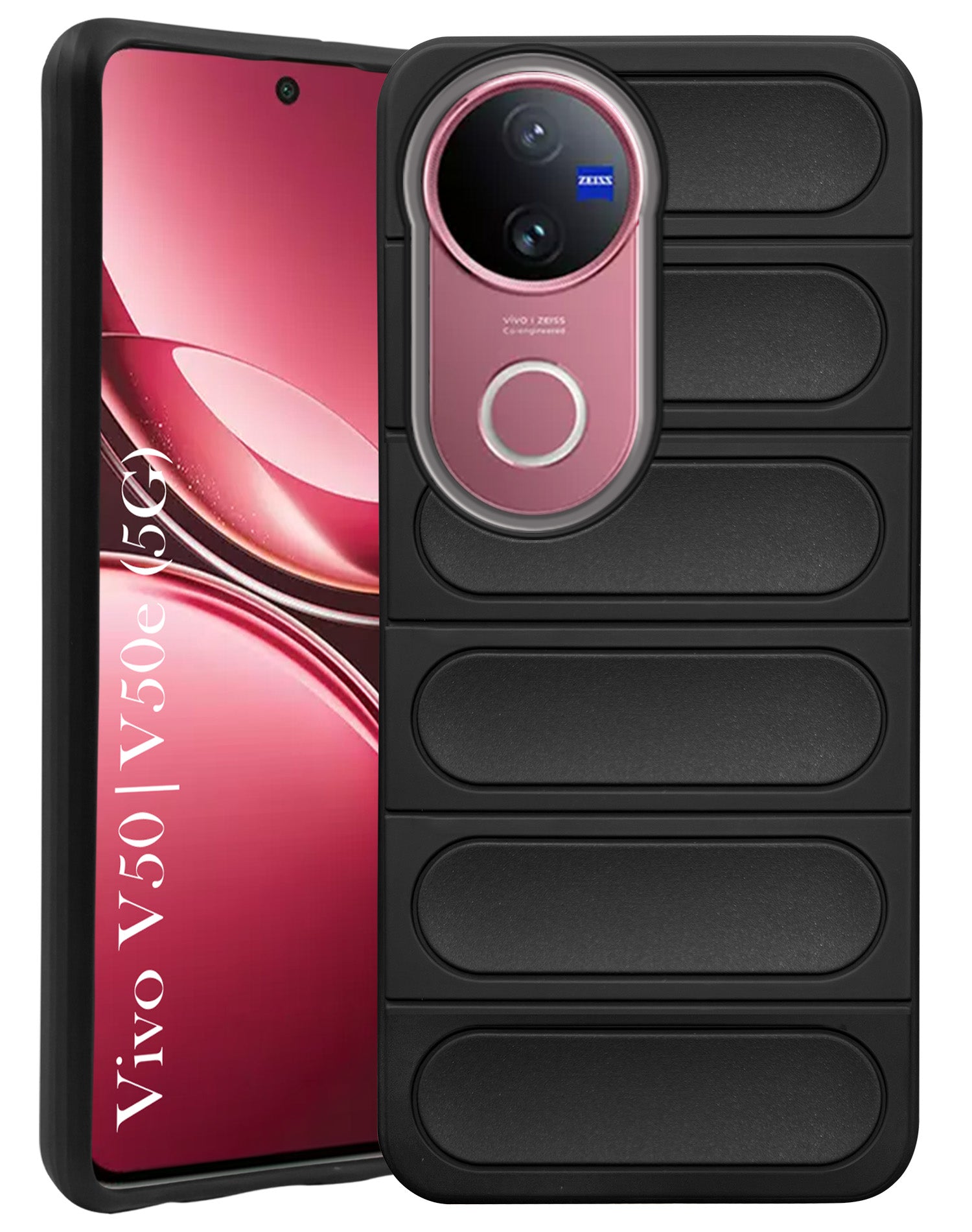 For Vivo V50 | Vivo V50e Back Cover Case (Matte Liquid Silicone | Professional Micro-Fiber Cloth Inside | Camera Protection Ring | Wave Black)