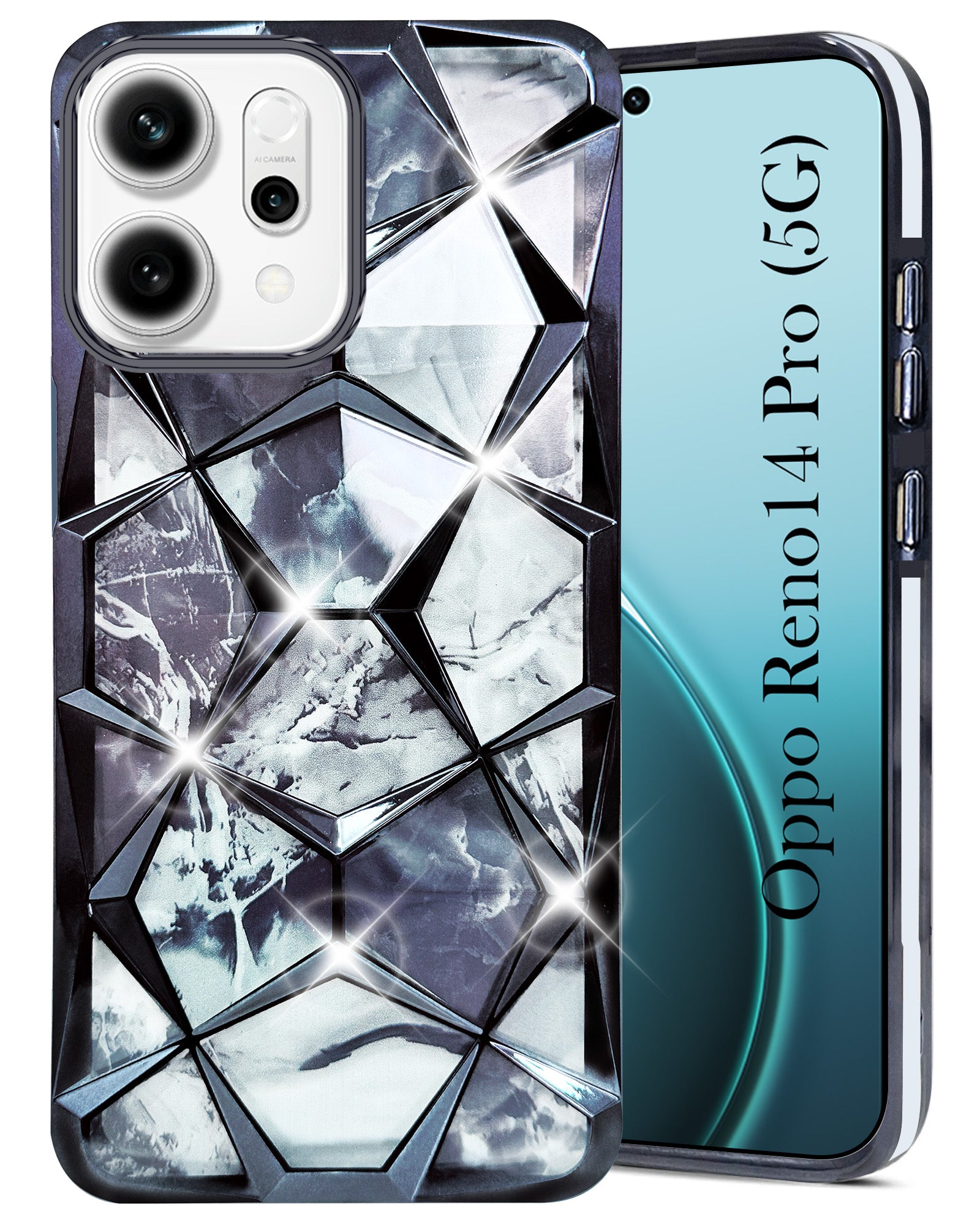 For Oppo Reno14 Pro 5G | Oppo Reno 14 Pro 5G Back Cover Case Compatible With ( Dual Design Glitter Sparkle and Detachable Diamond Print Case | Soft and Flexible)