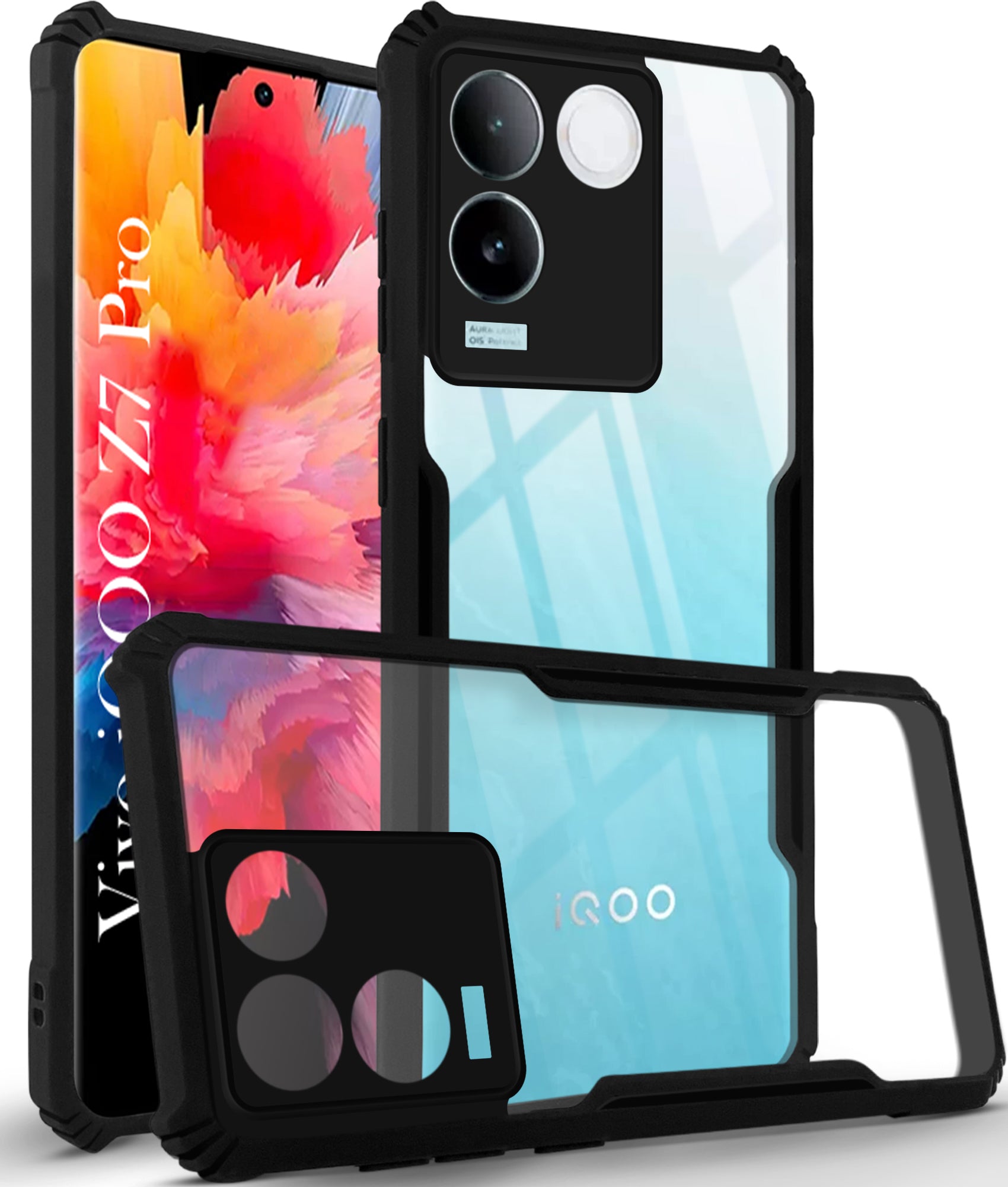 For Vivo iQOO Z7 Pro Back Cover Case (Shockproof with Polycarbonate Clear Panel | Professional Black)