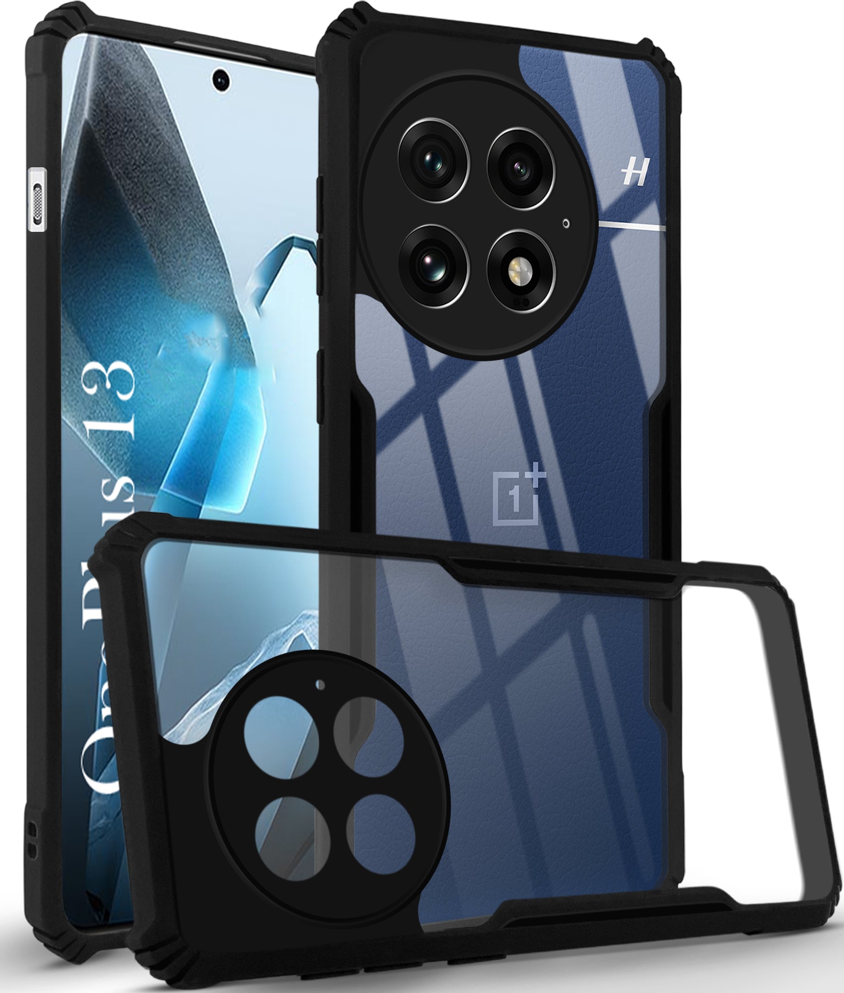 For OnePlus 13 Back Cover Case ( Shockproof with Polycarbonate Clear Panel | Professional Black)