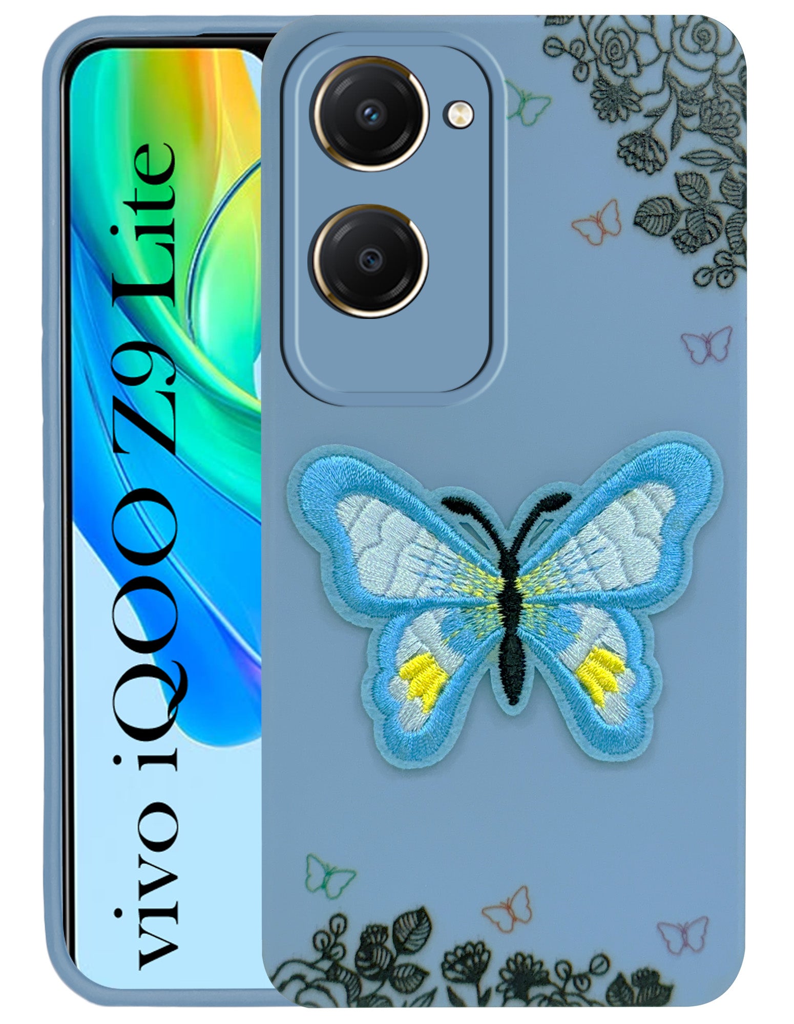 For Vivo iQOO Z9 Lite Back Cover Case (Soft Butterfly Embroidery | Women Teen Girls | Camera Protection| Matte Silicone)