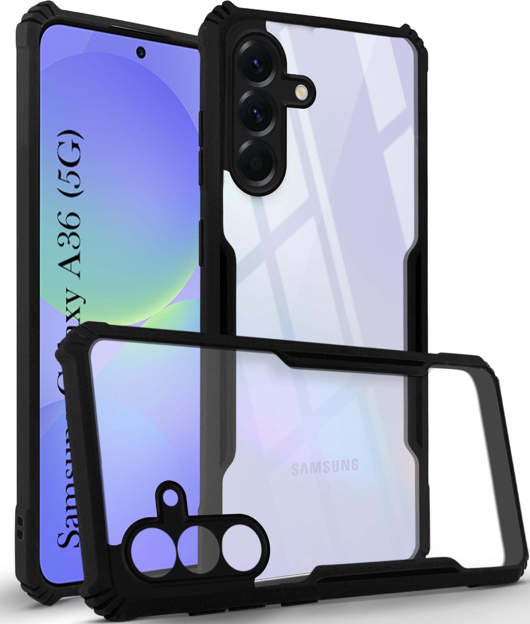 For Samsung Galaxy A36 5G Back Cover Case (Shockproof with Polycarbonate Clear Panel | Professional Black)