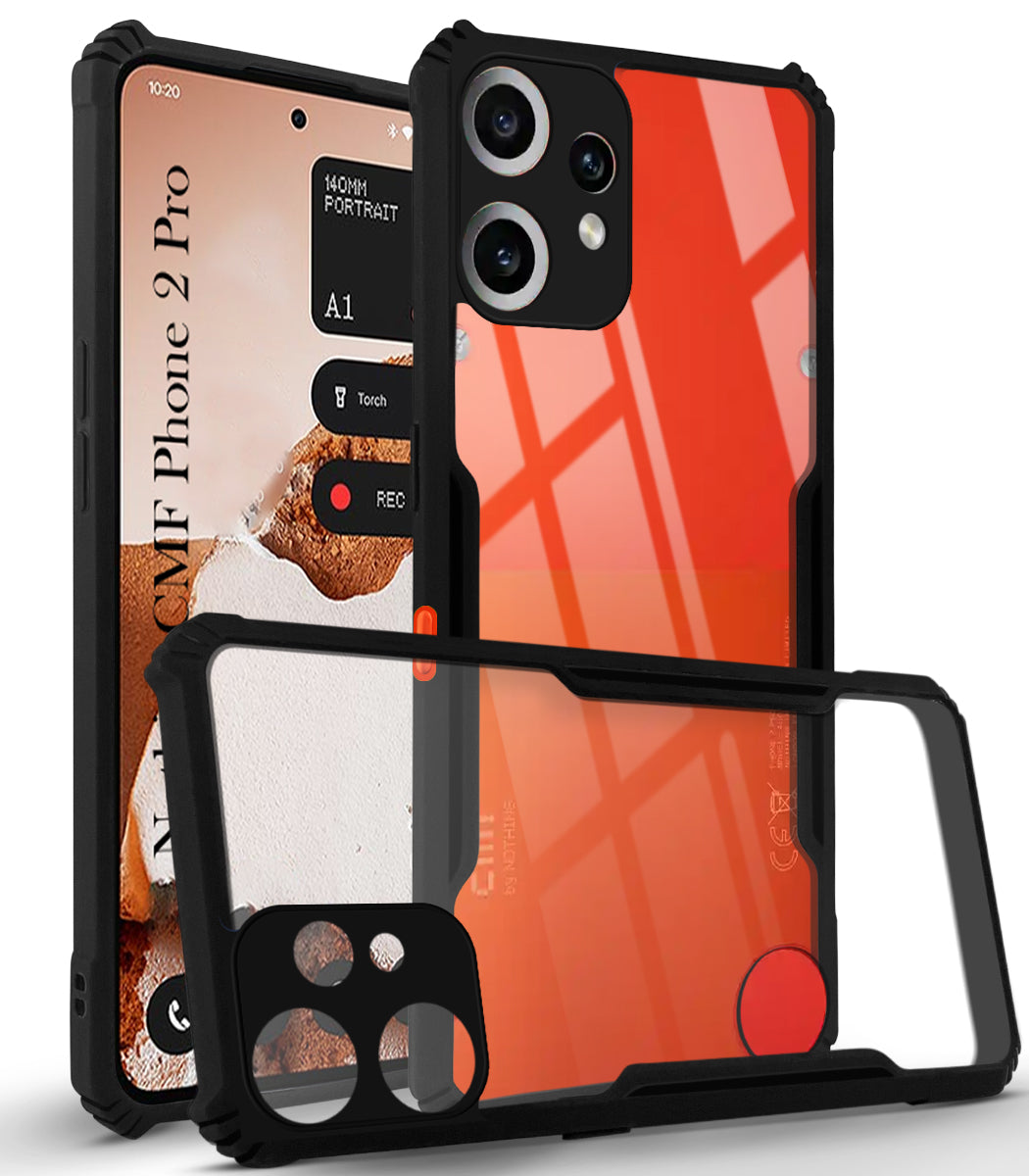 For Nothing CMF Phone 2 Pro Back Cover Case (Shockproof with Polycarbonate Clear Panel | Professional Black)