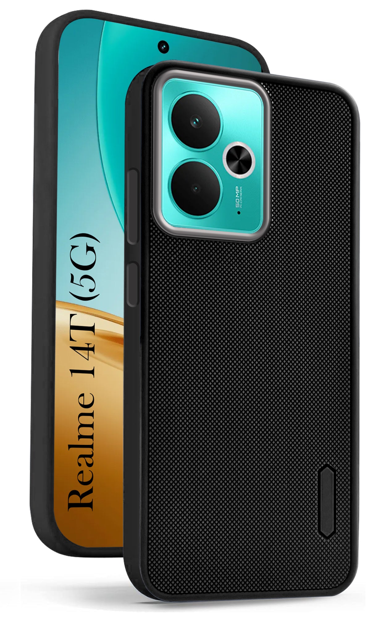 For Realme 14T Back Cover Case (Textured Grip Design | Micro-Fiber Cloth Inside | Slim and Light Weight | Soft Touch and Feel | Black)
