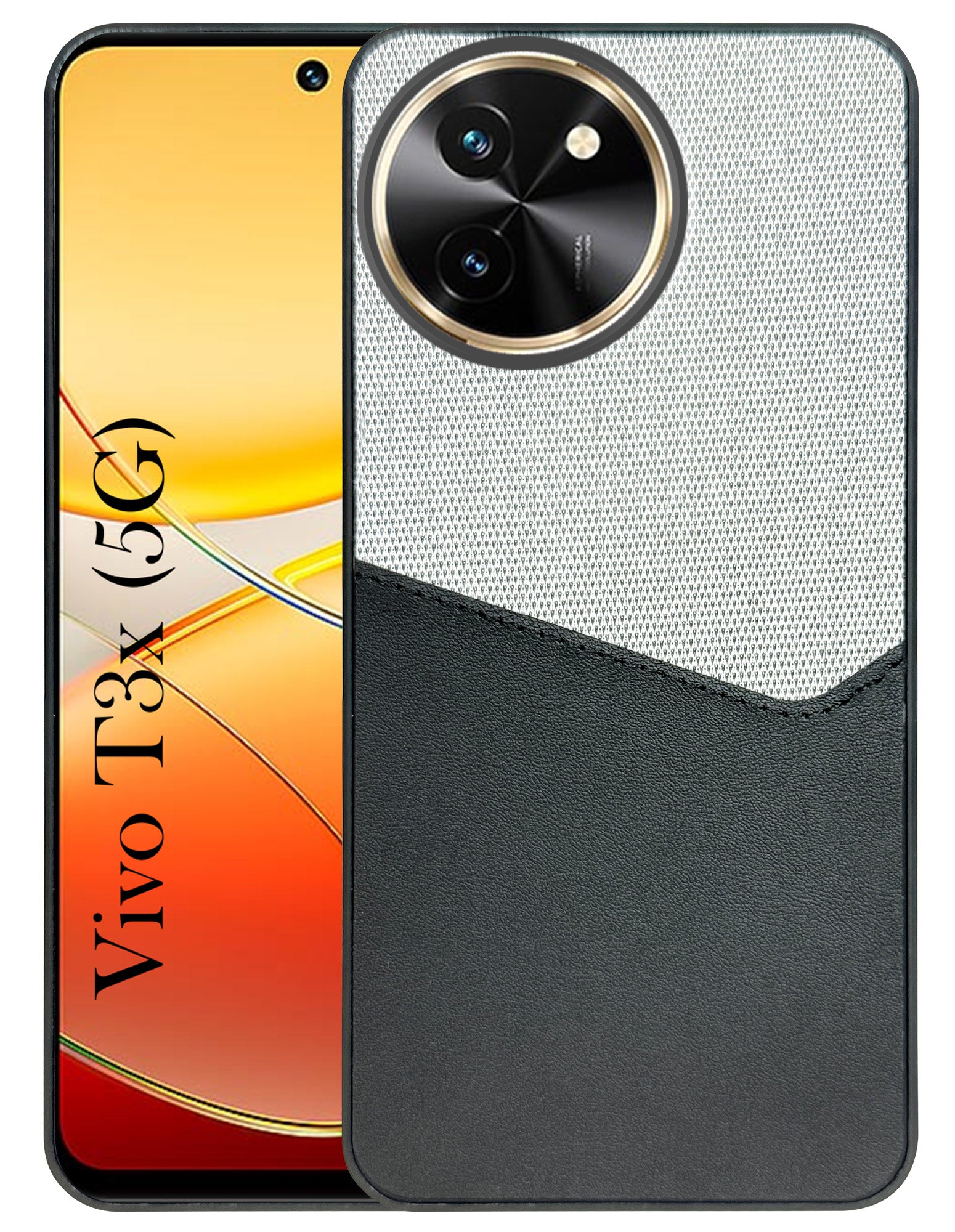 For Vivo T3x 5G Back Cover Case (Dual PU Leather Stitch | Professional Minimalist | Soft and Flexible)