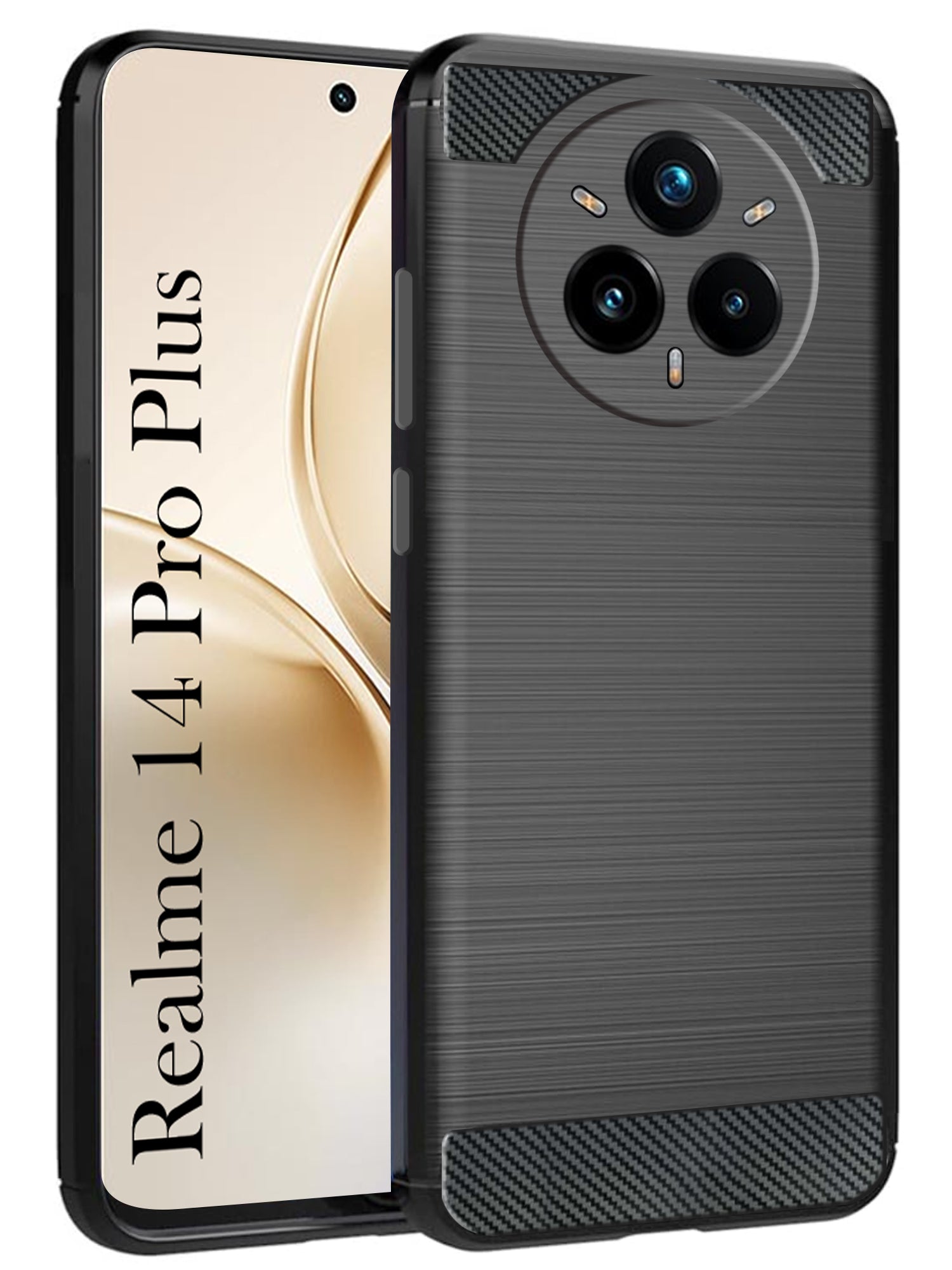 For Realme 14 Pro Plus 5G Back Cover Case ( Hybrid Armor Case | Carbon Fiber Shockproof | Soft and Flexible | Black )