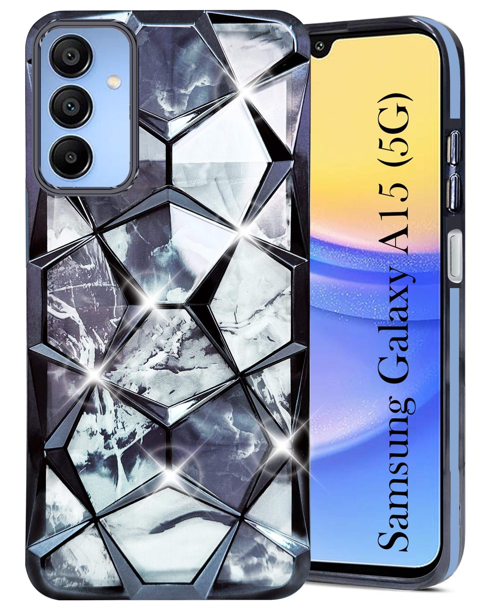 For Samsung Galaxy A15 5G Back Cover Case (Dual Design Glitter Sparkle and Detachable Diamond Print Case | Soft and Flexible)
