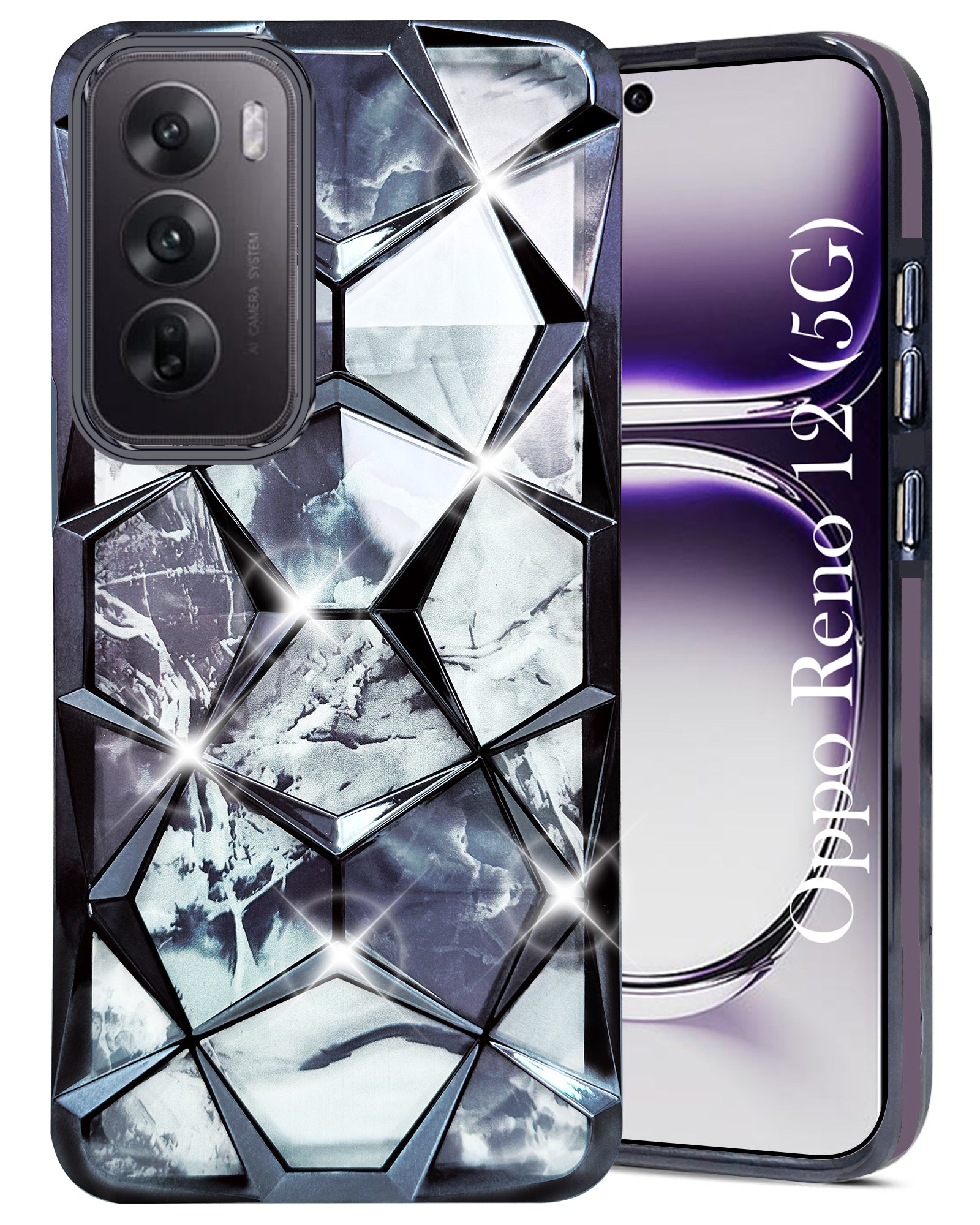 For Oppo Reno12 5G | Oppo Reno 12 5G Back Cover Case ( Dual Design Glitter Sparkle and Detachable Diamond Print Case | Soft and Flexible)