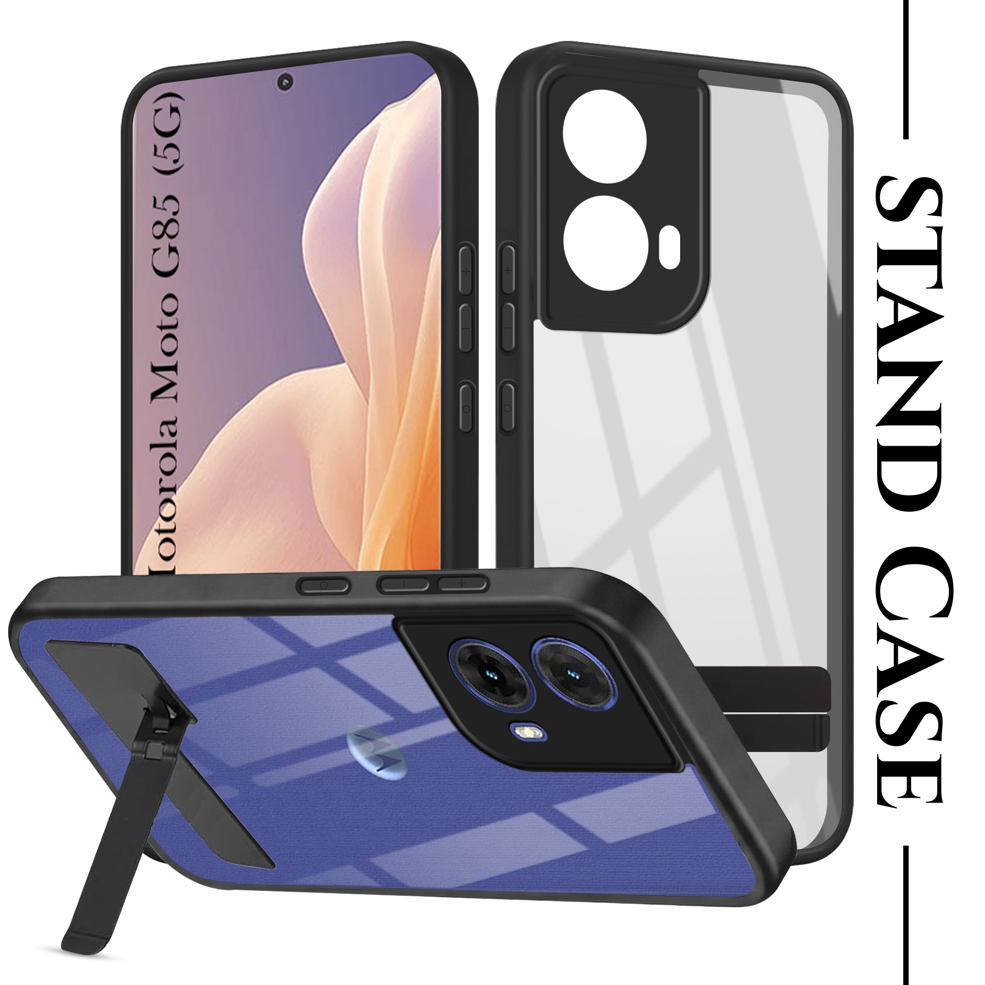 For Motorola Moto G85 5G Back Cover Case (Built-in Stand | Lifetime Anti Yellow | Kickstand Shockproof | Camera Protection | MagSafe Compatible)