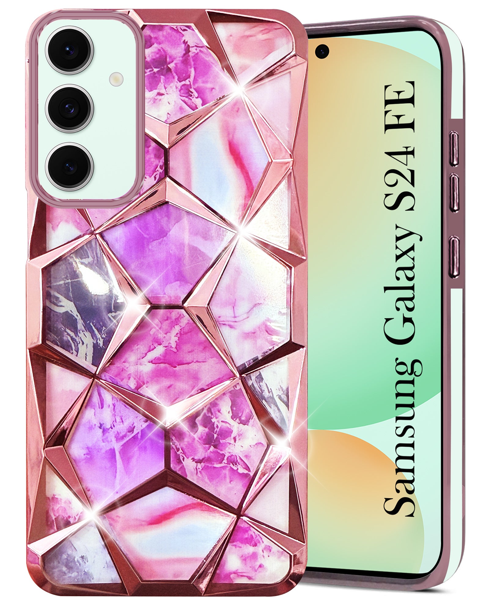 For Samsung Galaxy S24 FE Back Cover Case (Dual Design Glitter Sparkle and Detachable Diamond Print Case | Soft and Flexible)