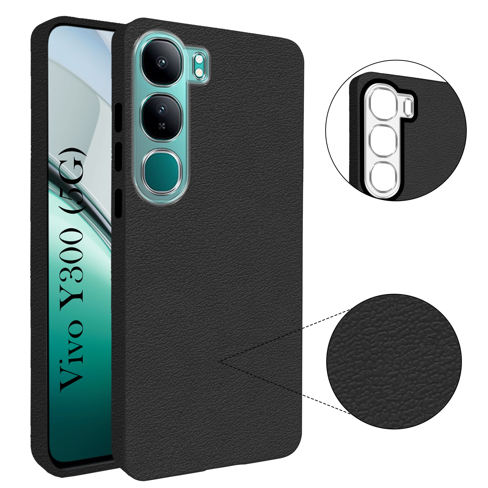 For Vivo Y300 Back Cover Case (Glass Like Camera Protection | Leather Feel | Minimalist Professional Grip)