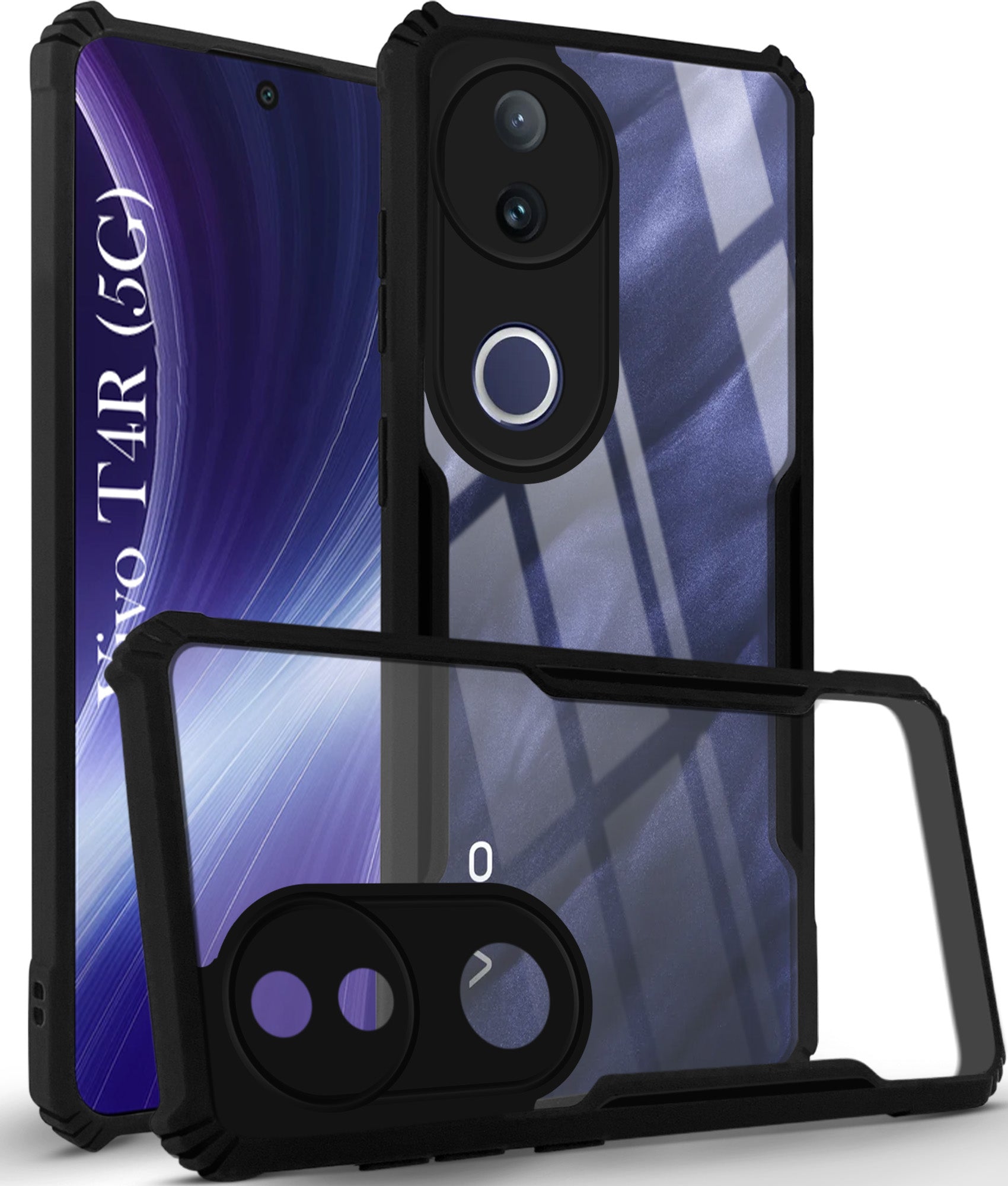 For Vivo T4R Back Cover Case ( Shockproof with Polycarbonate Clear Panel | Professional Black)