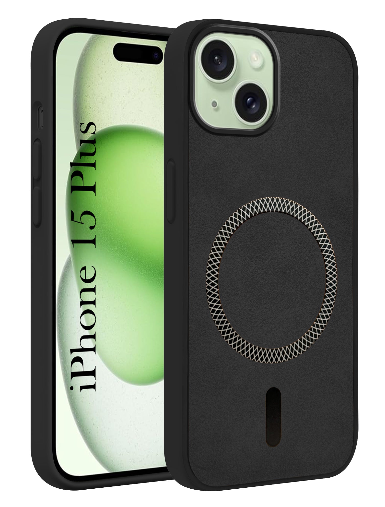 For Apple iPhone 15 Plus Back Cover Case (Sleek Leather Finish | MagSafe Compatible Wireless Charging | Camera Bump Protection)